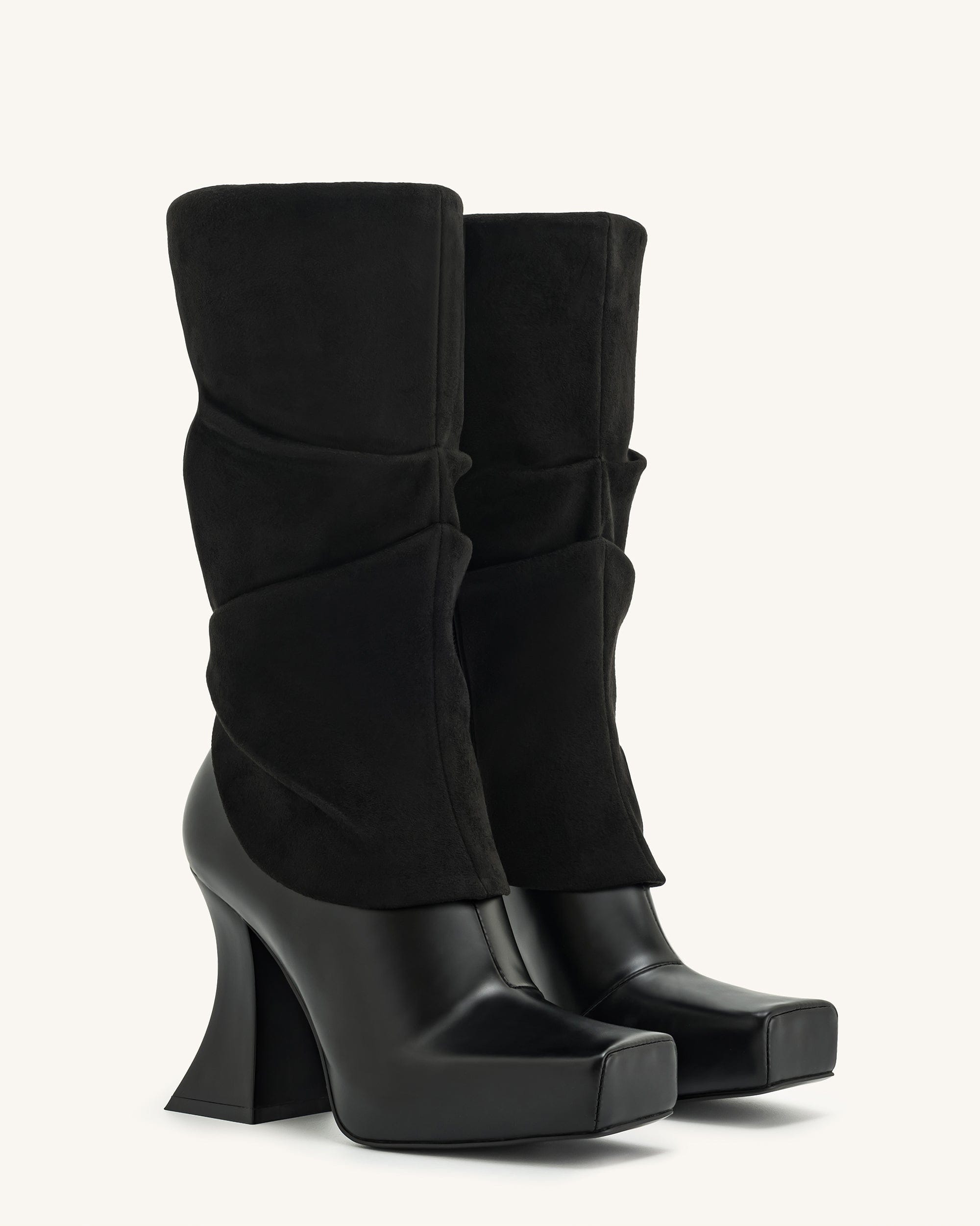 Jw Pei Reyna Square Toe Platform Knit Boots Black