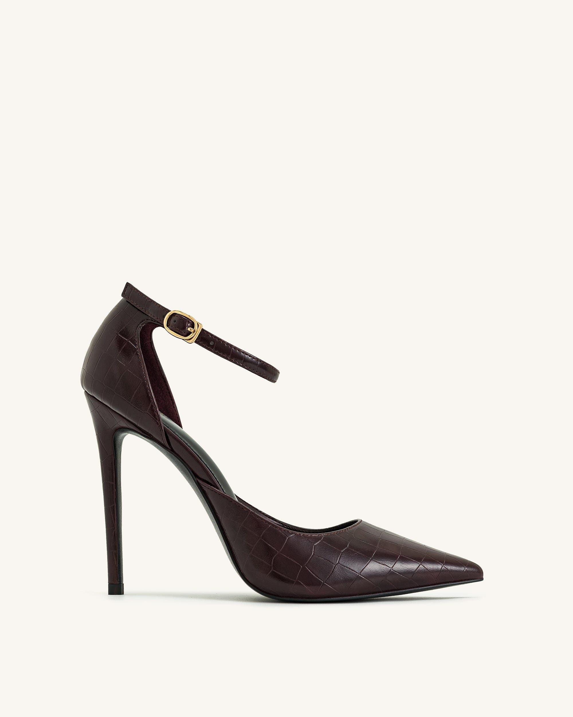Jw Pei Leah Croc Embossed Ankle Strap Heels Burgundy