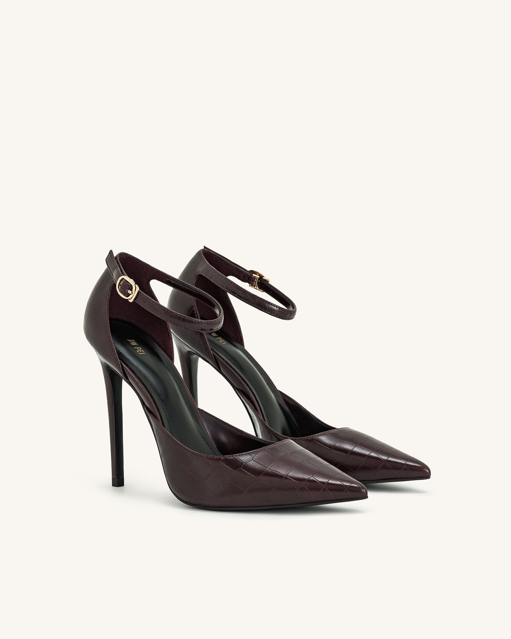 Jw Pei Leah Croc Embossed Ankle Strap Heels Burgundy