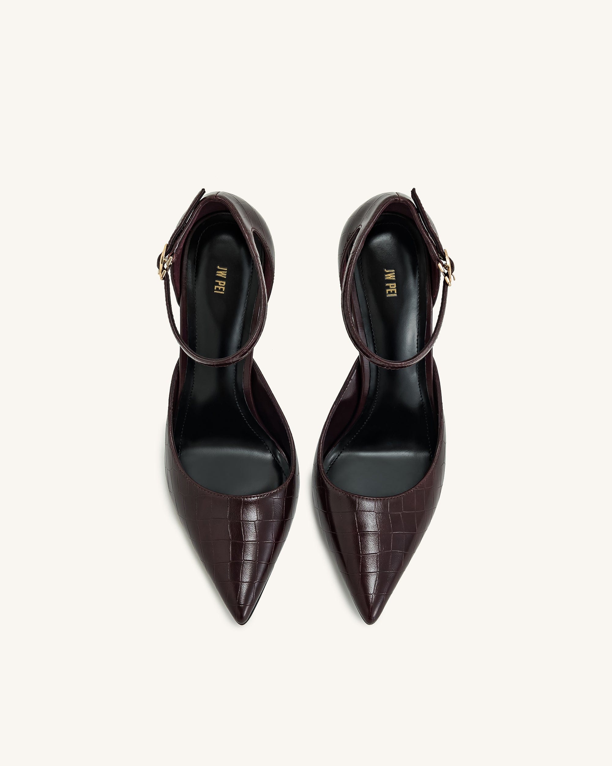 Jw Pei Leah Croc Embossed Ankle Strap Heels Burgundy
