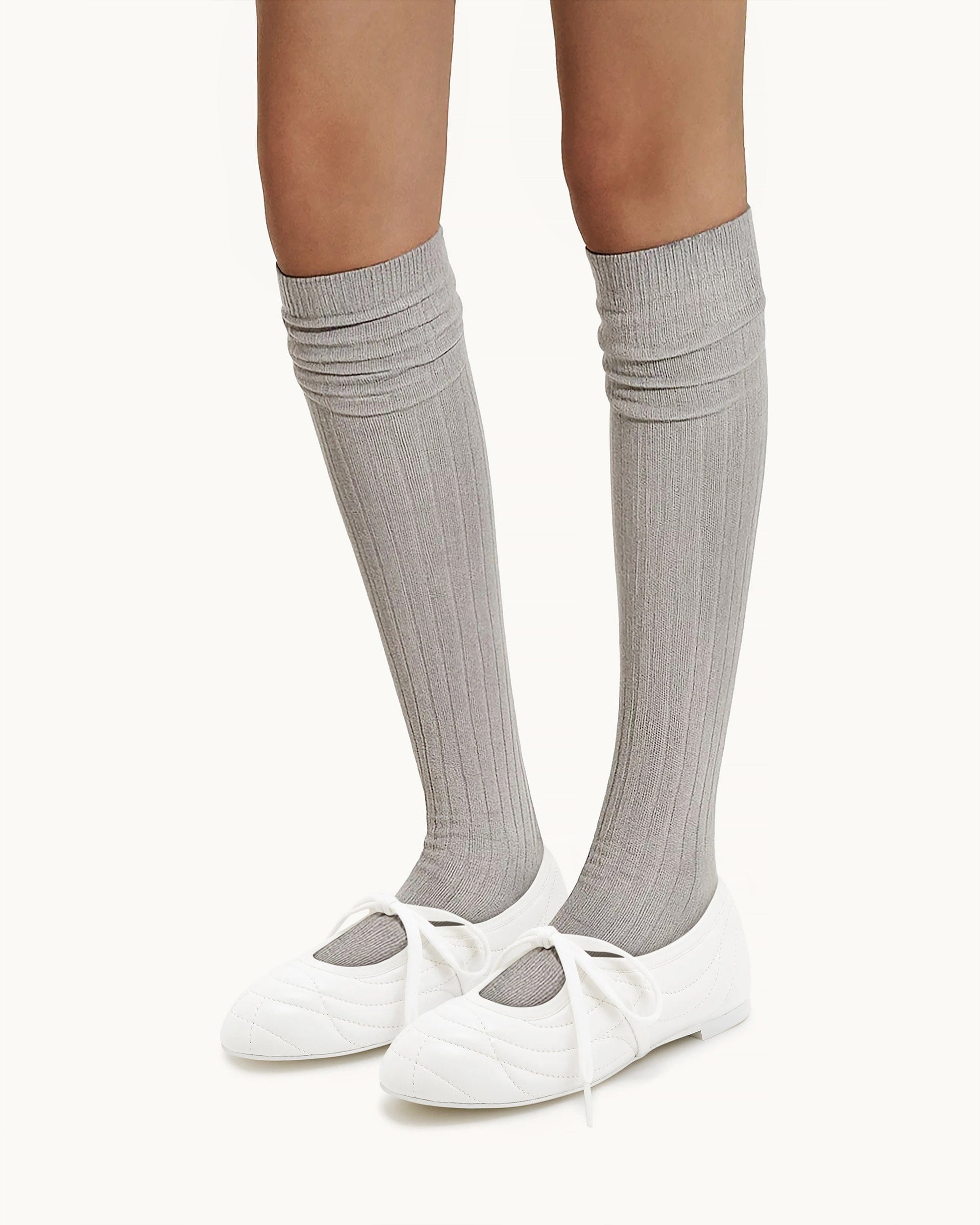 Jw Pei Erika Topstitching Lace Up Ballet Flats White