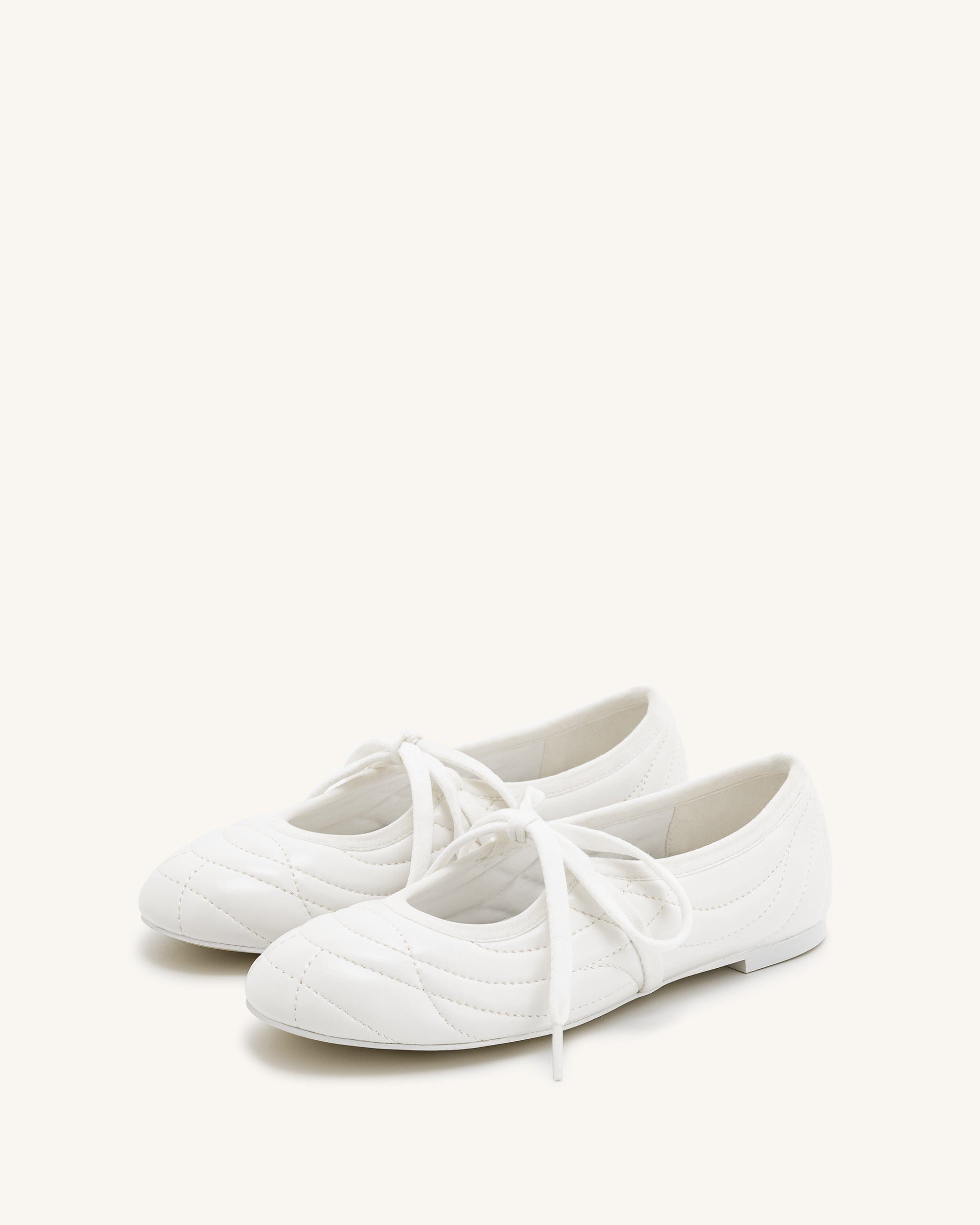 Jw Pei Erika Topstitching Lace Up Ballet Flats White