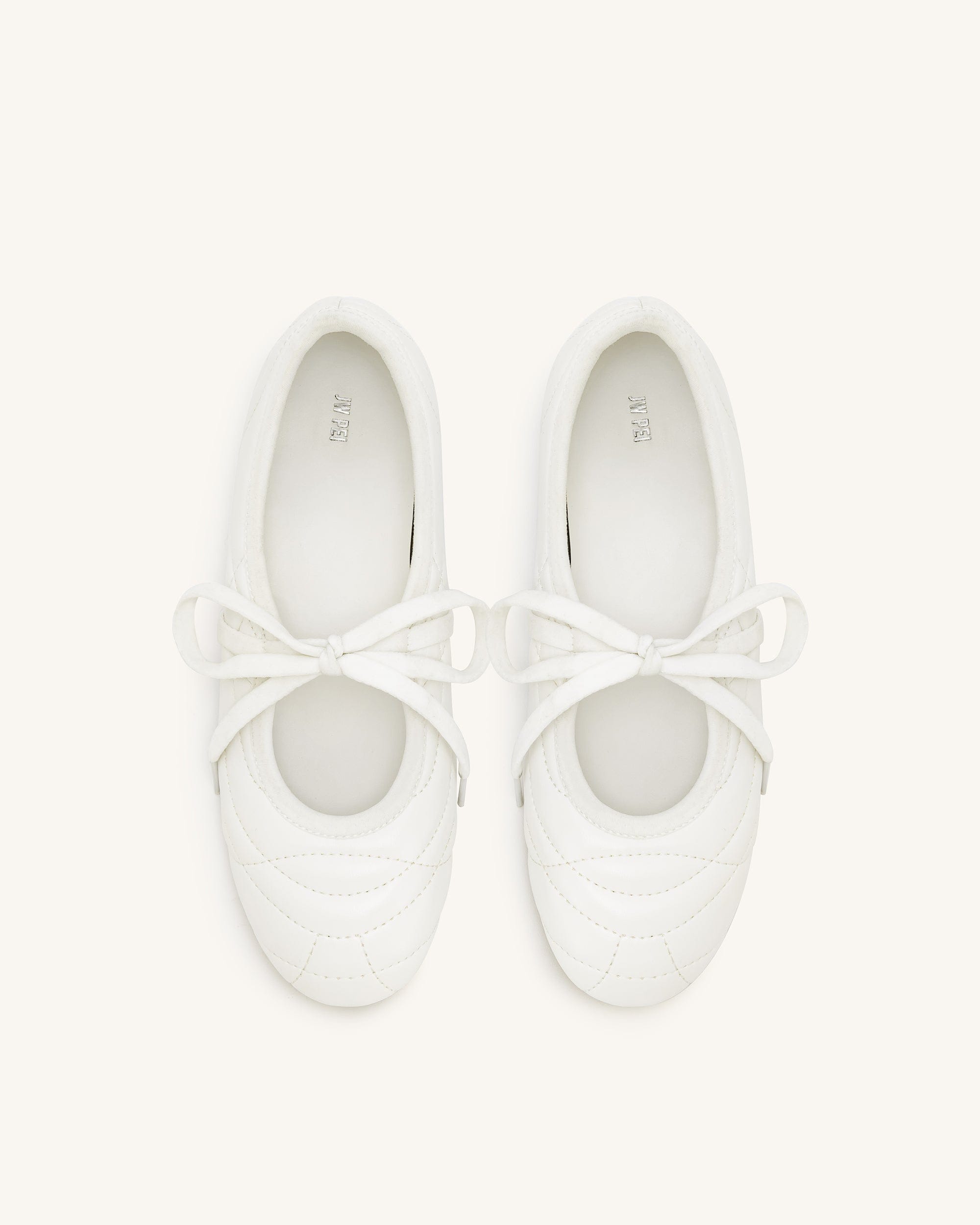 Jw Pei Erika Topstitching Lace Up Ballet Flats White
