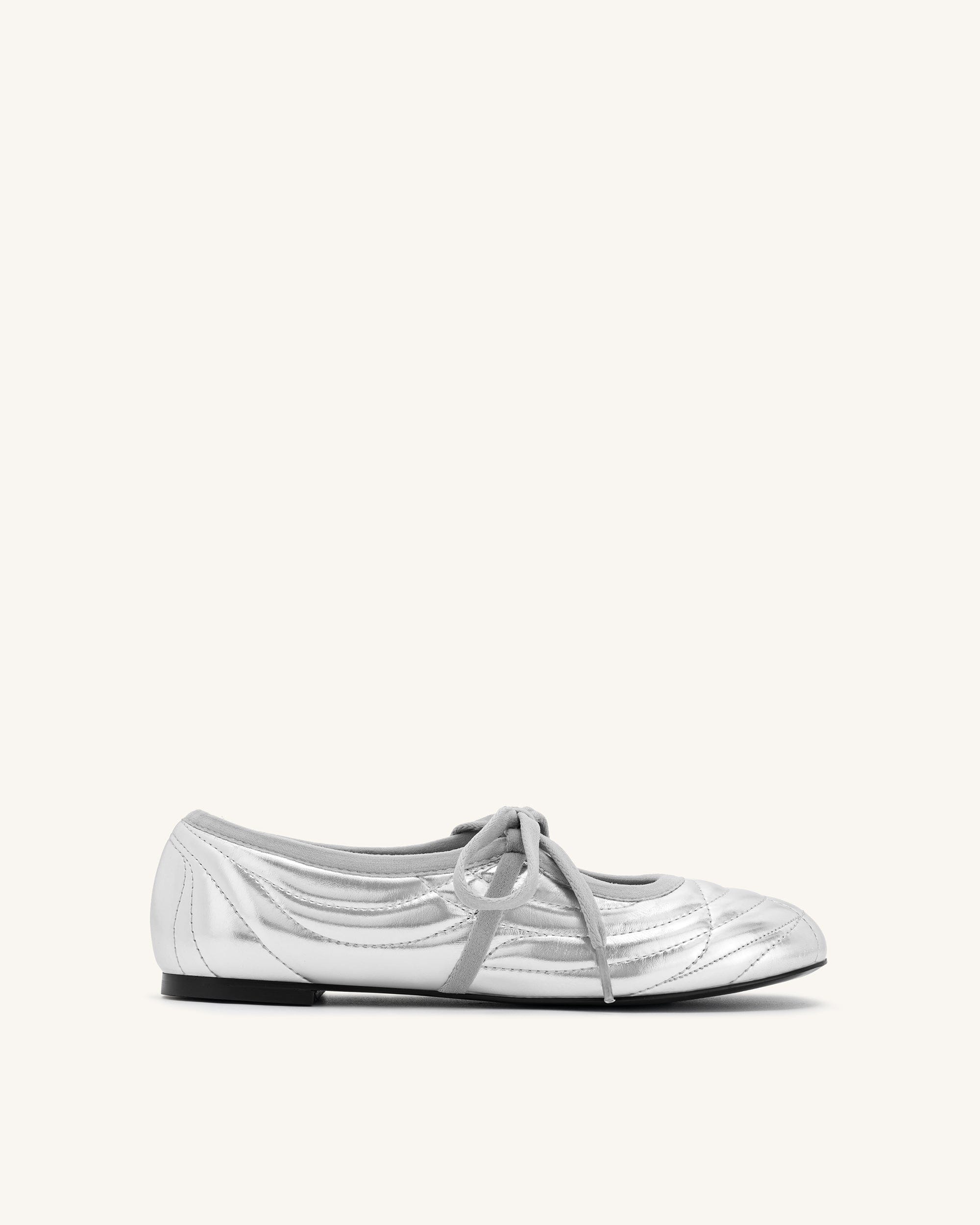Jw Pei Erika Topstitching Lace Up Ballet Flats Silver