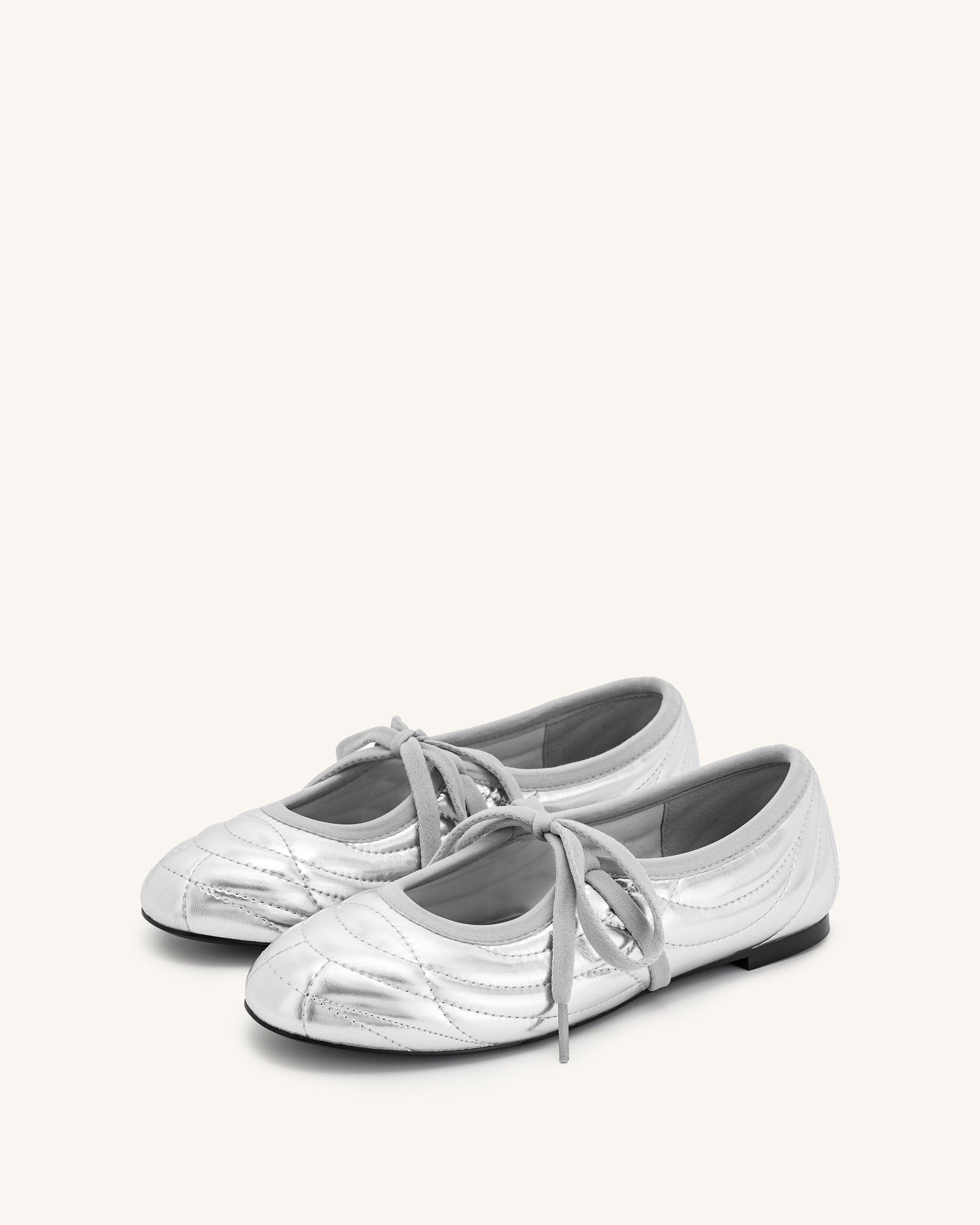 Jw Pei Erika Topstitching Lace Up Ballet Flats Silver