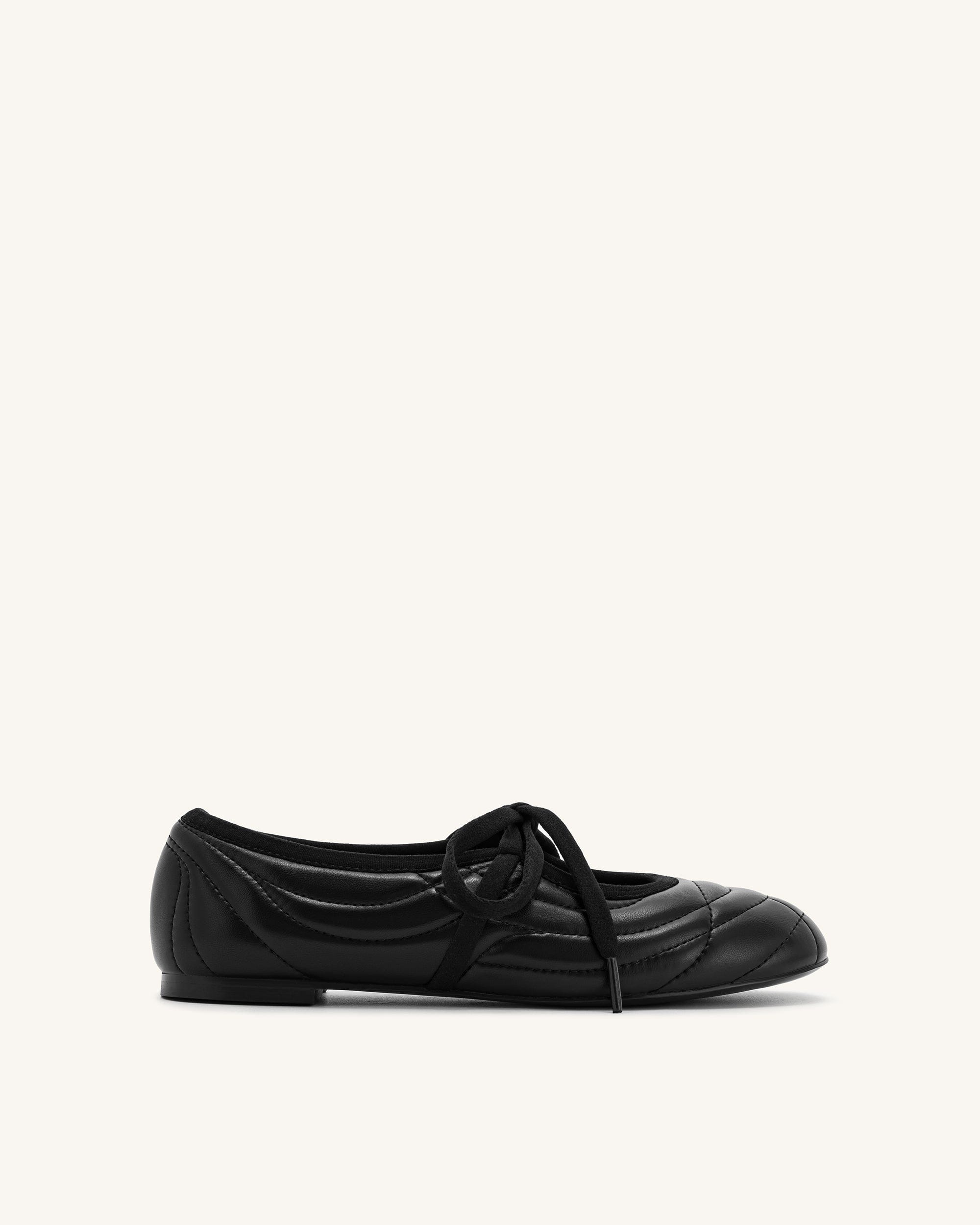Jw Pei Erika Topstitching Lace Up Ballet Flats Black