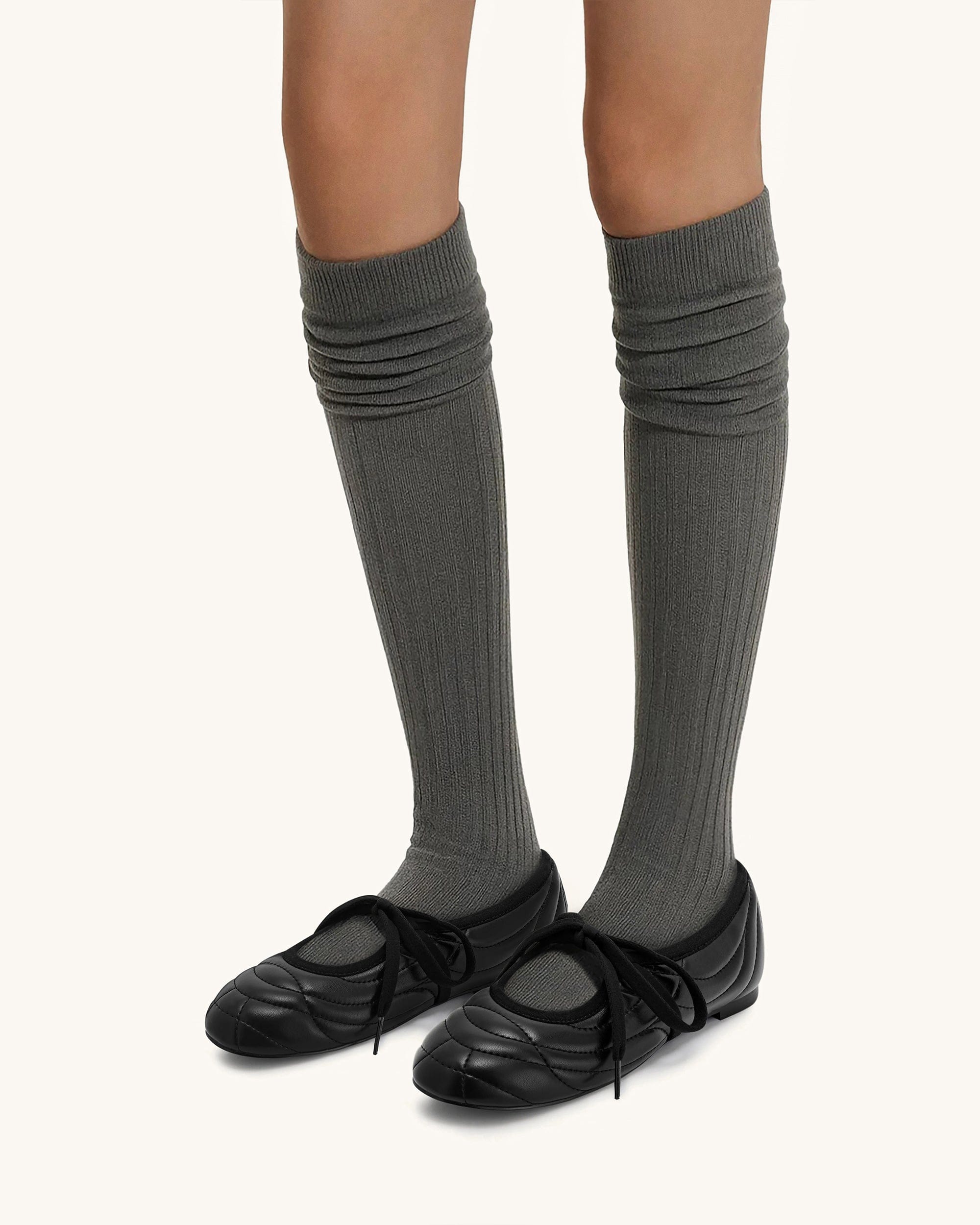 Jw Pei Erika Topstitching Lace Up Ballet Flats Black
