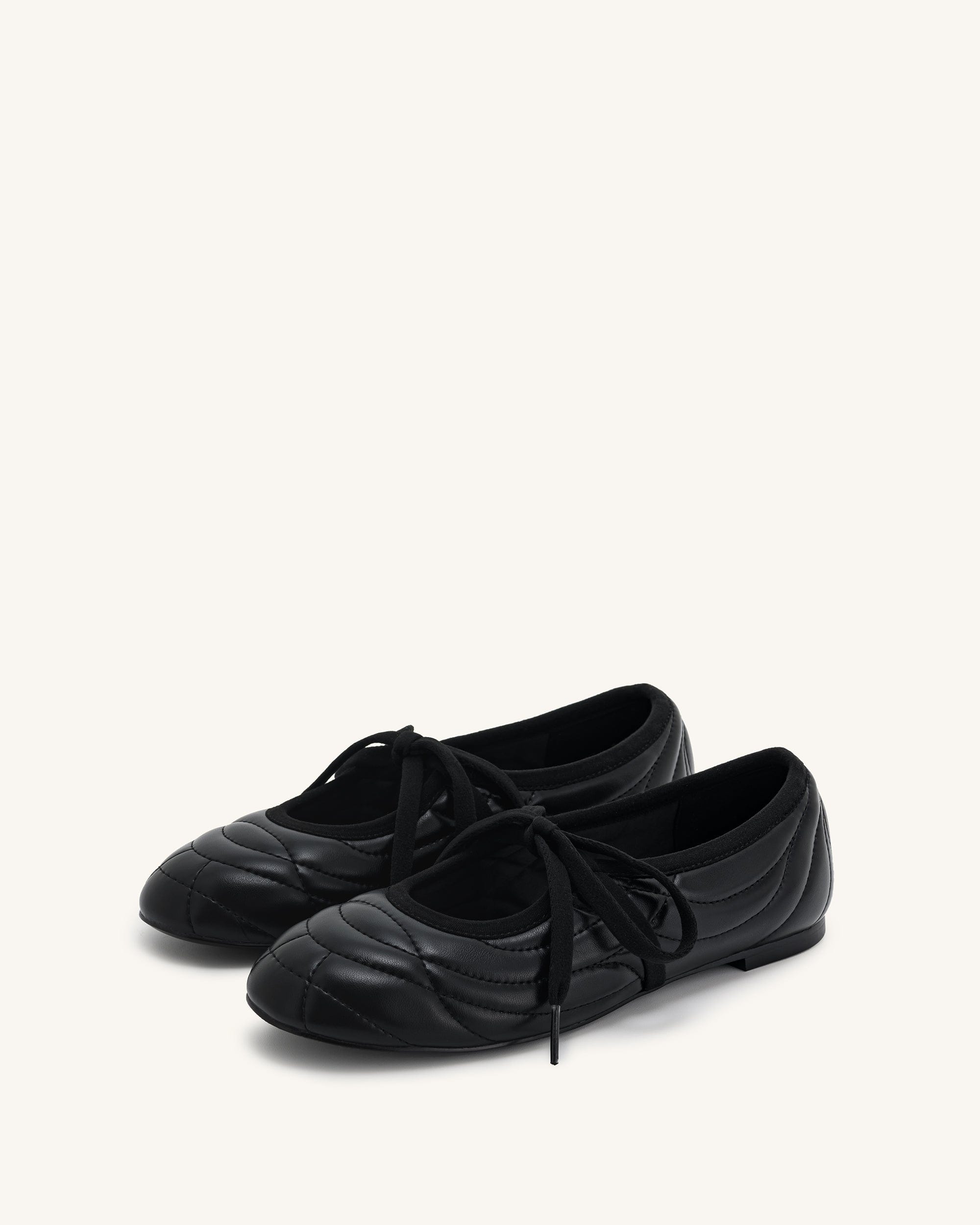 Jw Pei Erika Topstitching Lace Up Ballet Flats Black