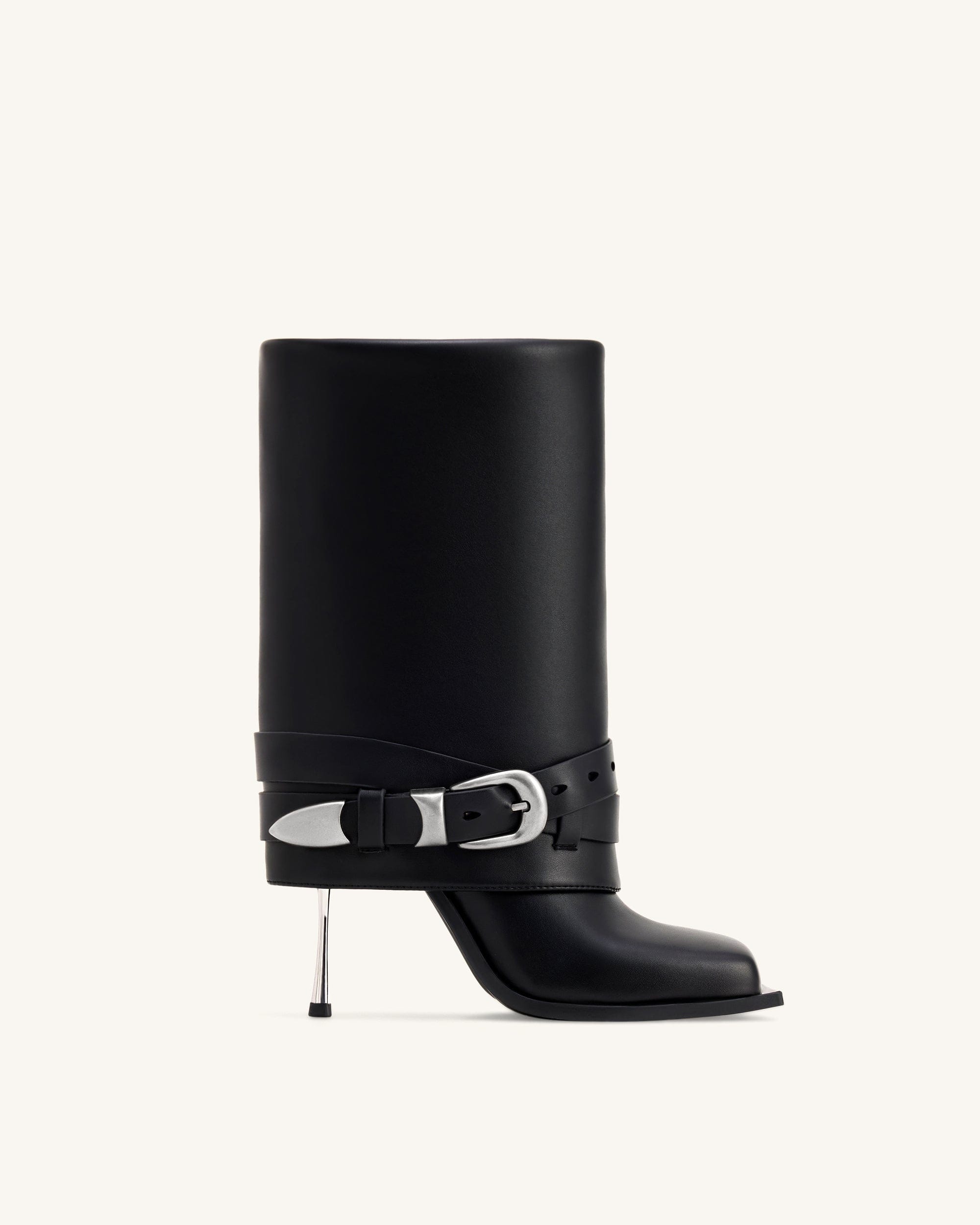 Jw Pei Emilia Western Buckled Leather Stiletto Boots Black
