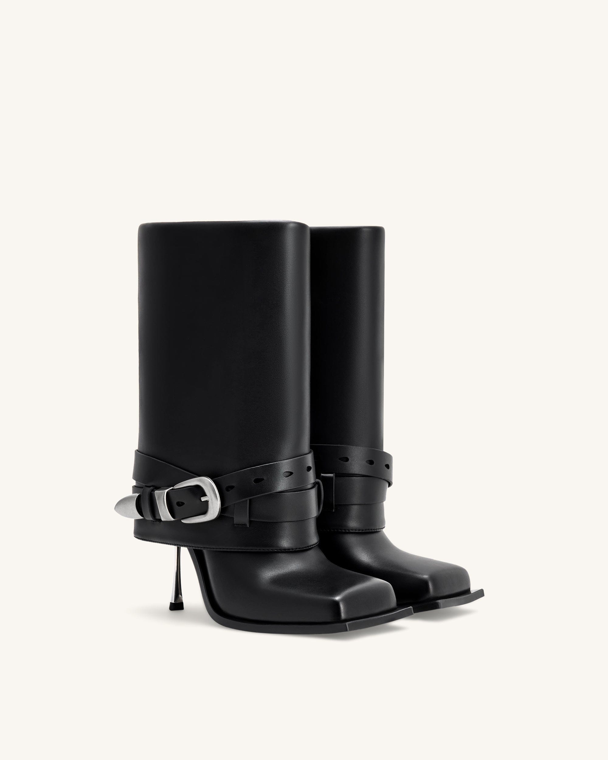 Jw Pei Emilia Western Buckled Leather Stiletto Boots Black