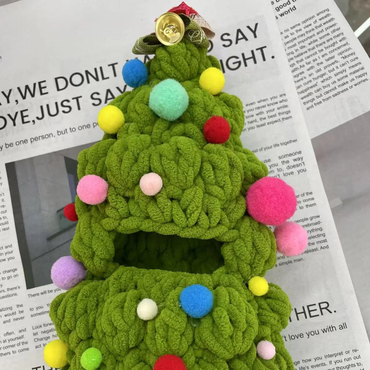 Handmade Crochet Labubu Christmas Tree Outfit – Pink & Green Knitted Clothes for 17 cm Doll