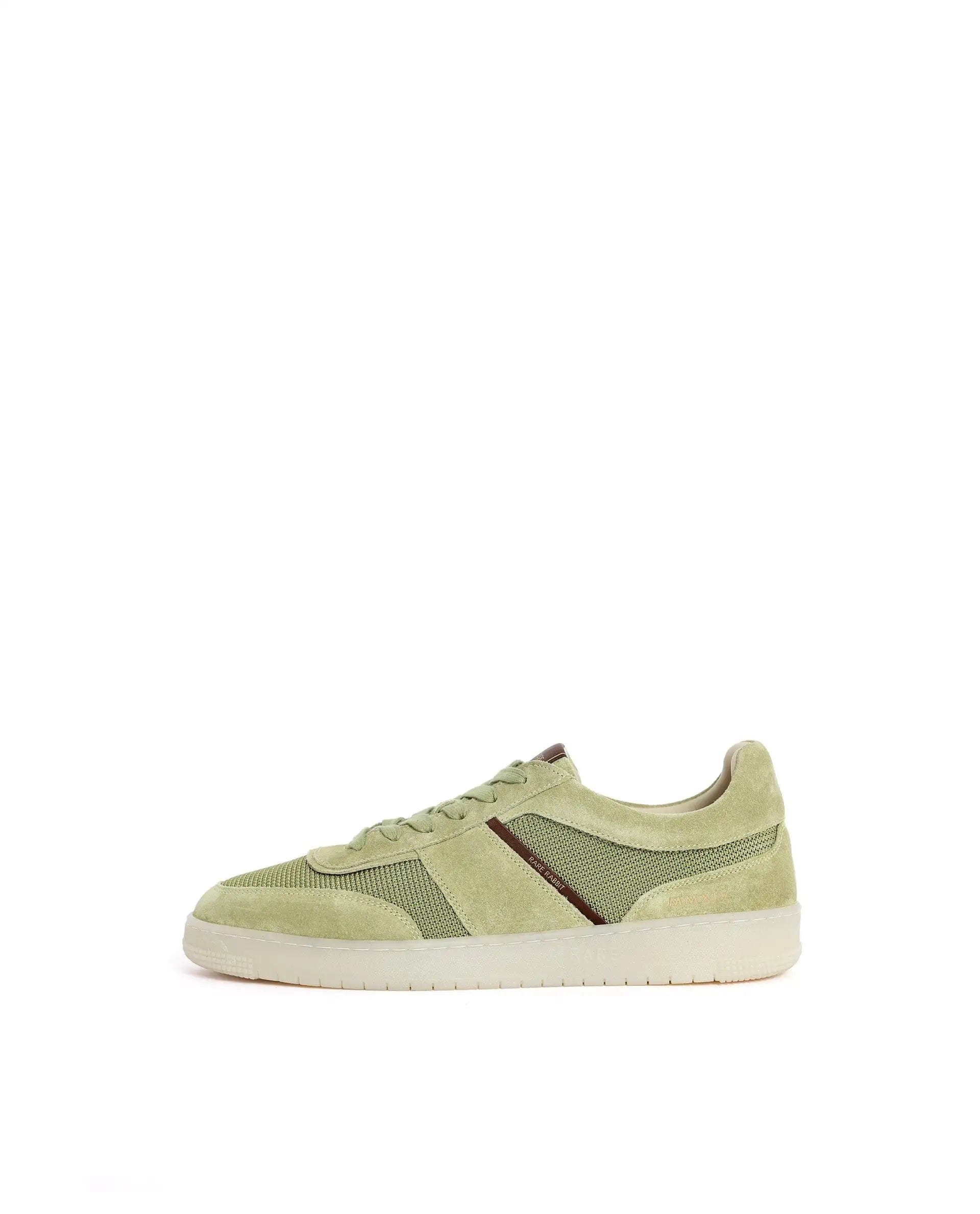 RAREZ Rare Rabbit Men's Rubio Pastel Green Premium Suede, Leather And Mesh Upper Round Toe Low - Top Lace - Up Sneaker Shoes