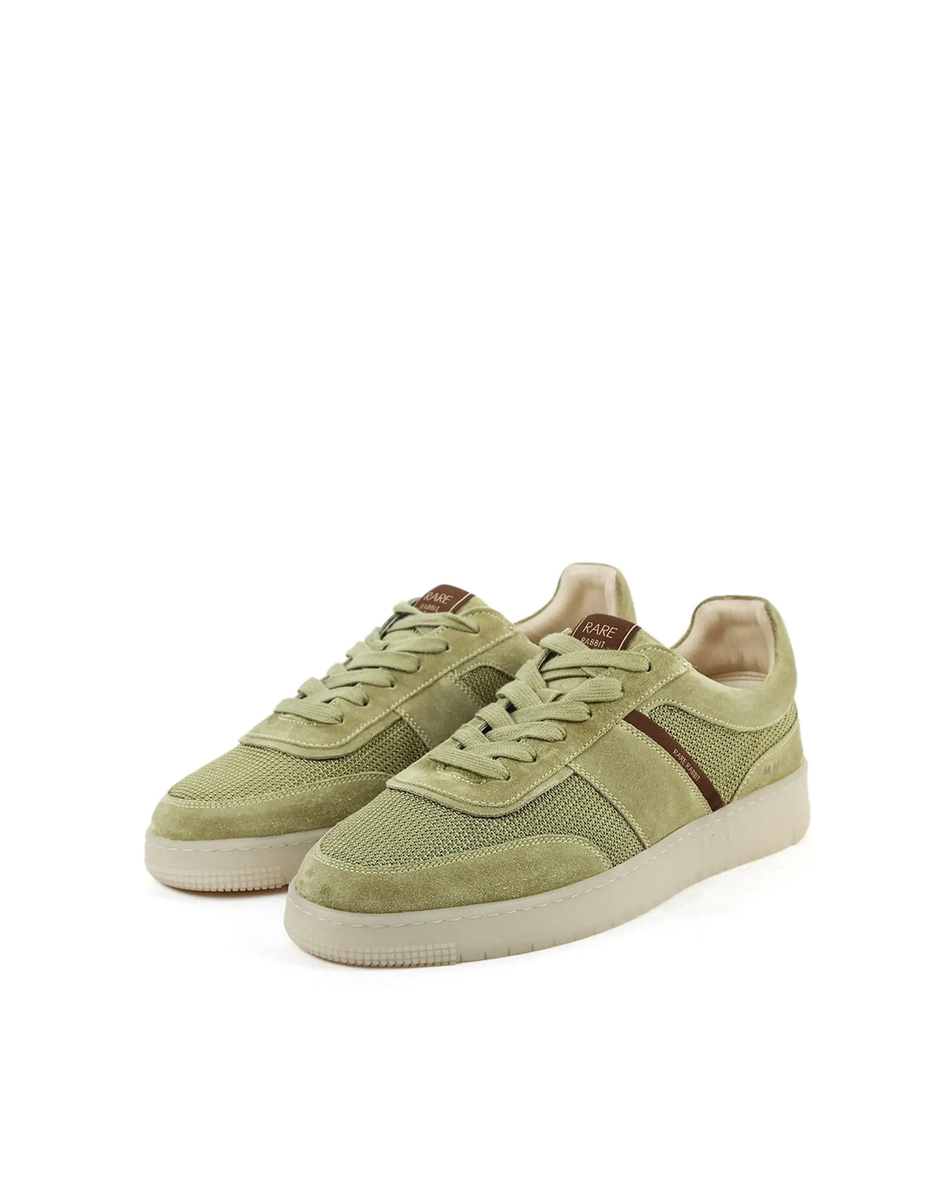 RAREZ Rare Rabbit Men's Rubio Pastel Green Premium Suede, Leather And Mesh Upper Round Toe Low - Top Lace - Up Sneaker Shoes