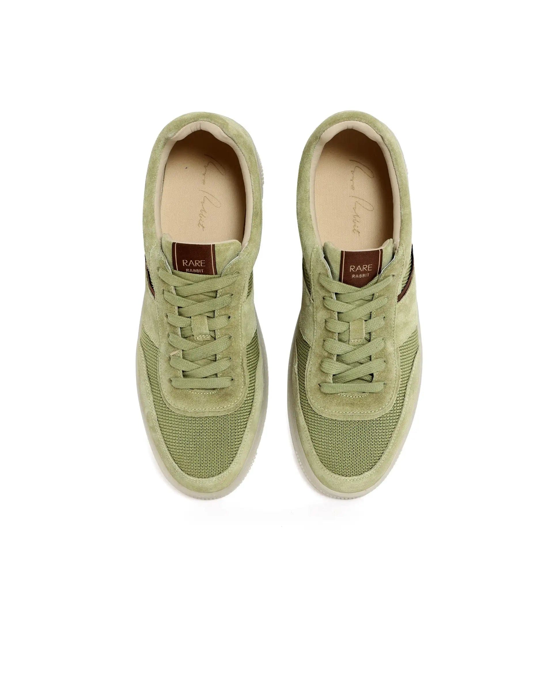 RAREZ Rare Rabbit Men's Rubio Pastel Green Premium Suede, Leather And Mesh Upper Round Toe Low - Top Lace - Up Sneaker Shoes