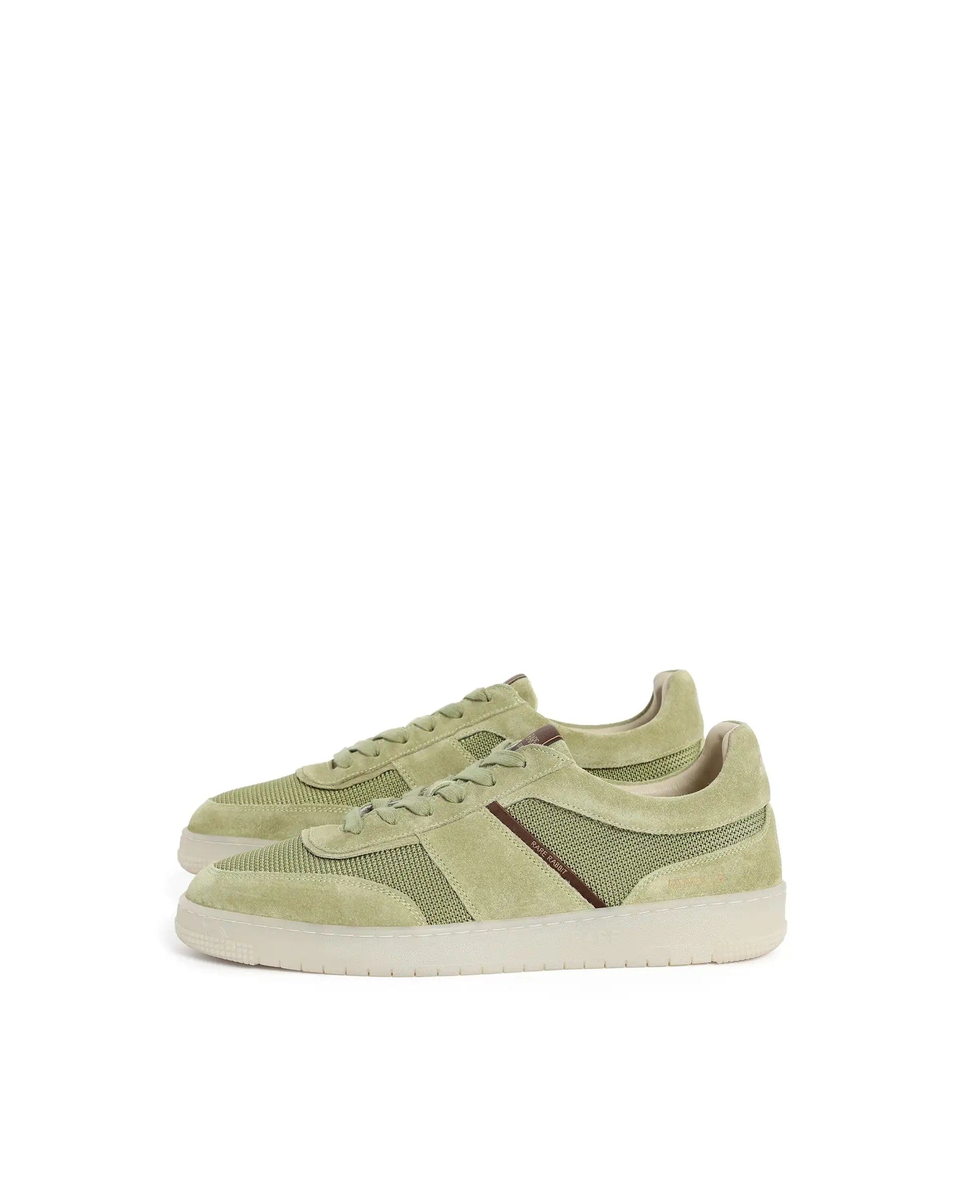RAREZ Rare Rabbit Men's Rubio Pastel Green Premium Suede, Leather And Mesh Upper Round Toe Low - Top Lace - Up Sneaker Shoes