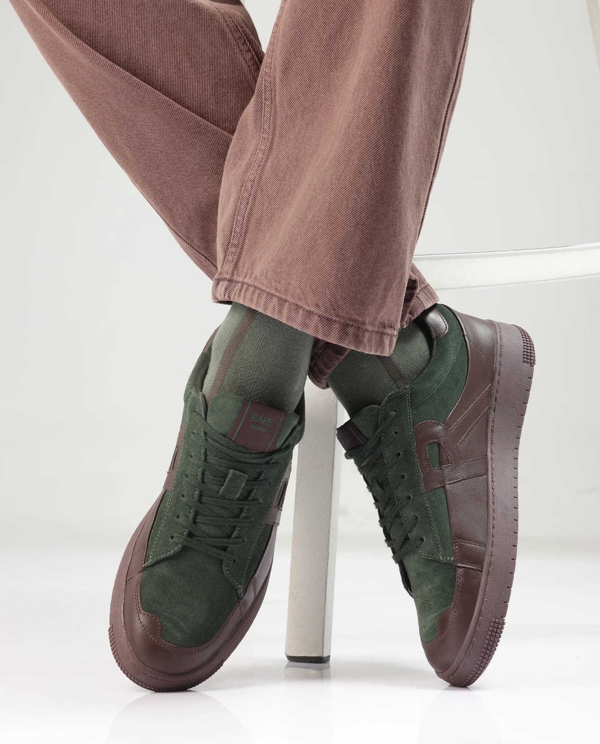 RAREZ Rare Rabbit Men Terra Brown Genuine Leather And Suede Upper Low - Top Multi Color Lace - Up Shoes