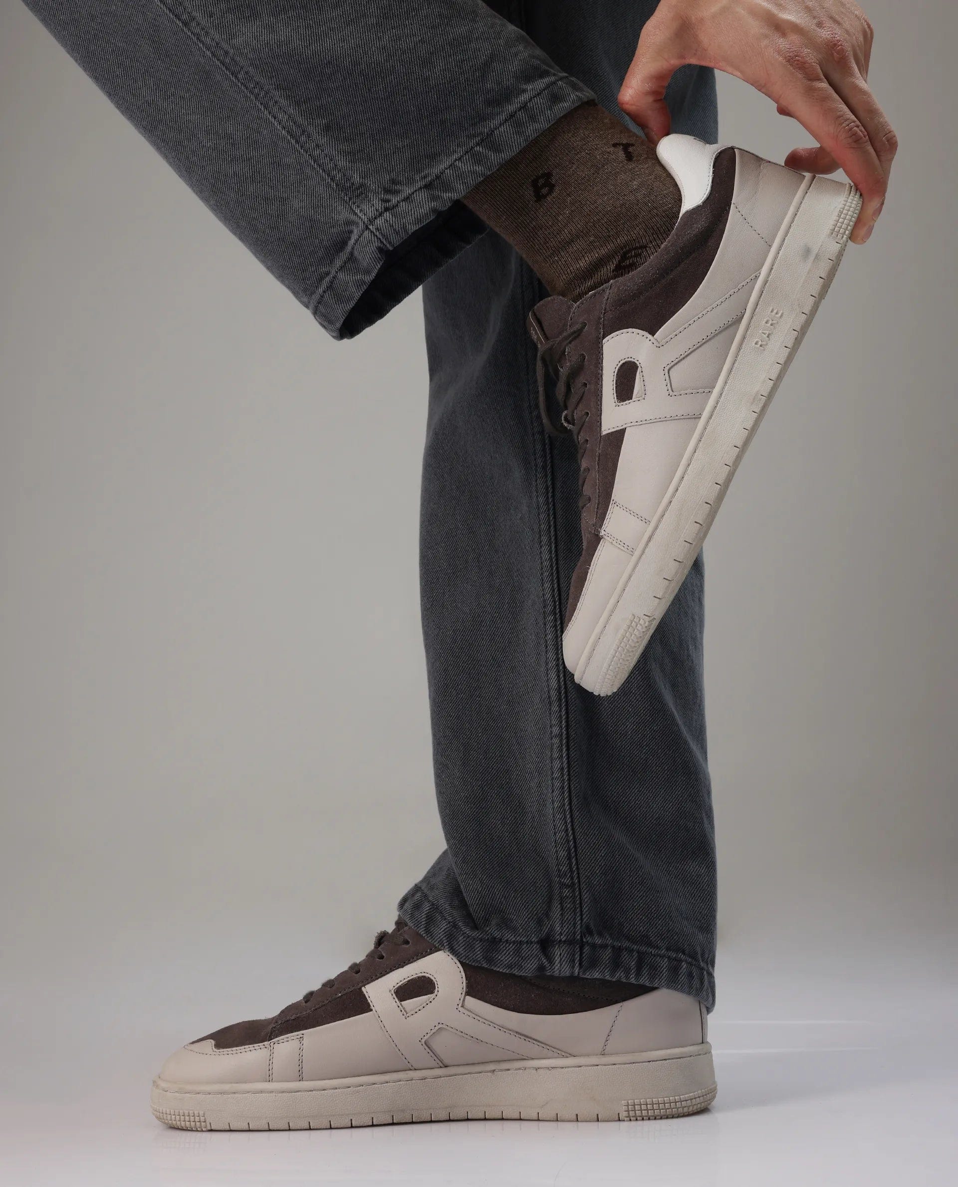 RAREZ Rare Rabbit Men Terra Taupe Genuine Leather And Suede Upper Low - Top Multi Color Lace - Up Shoes