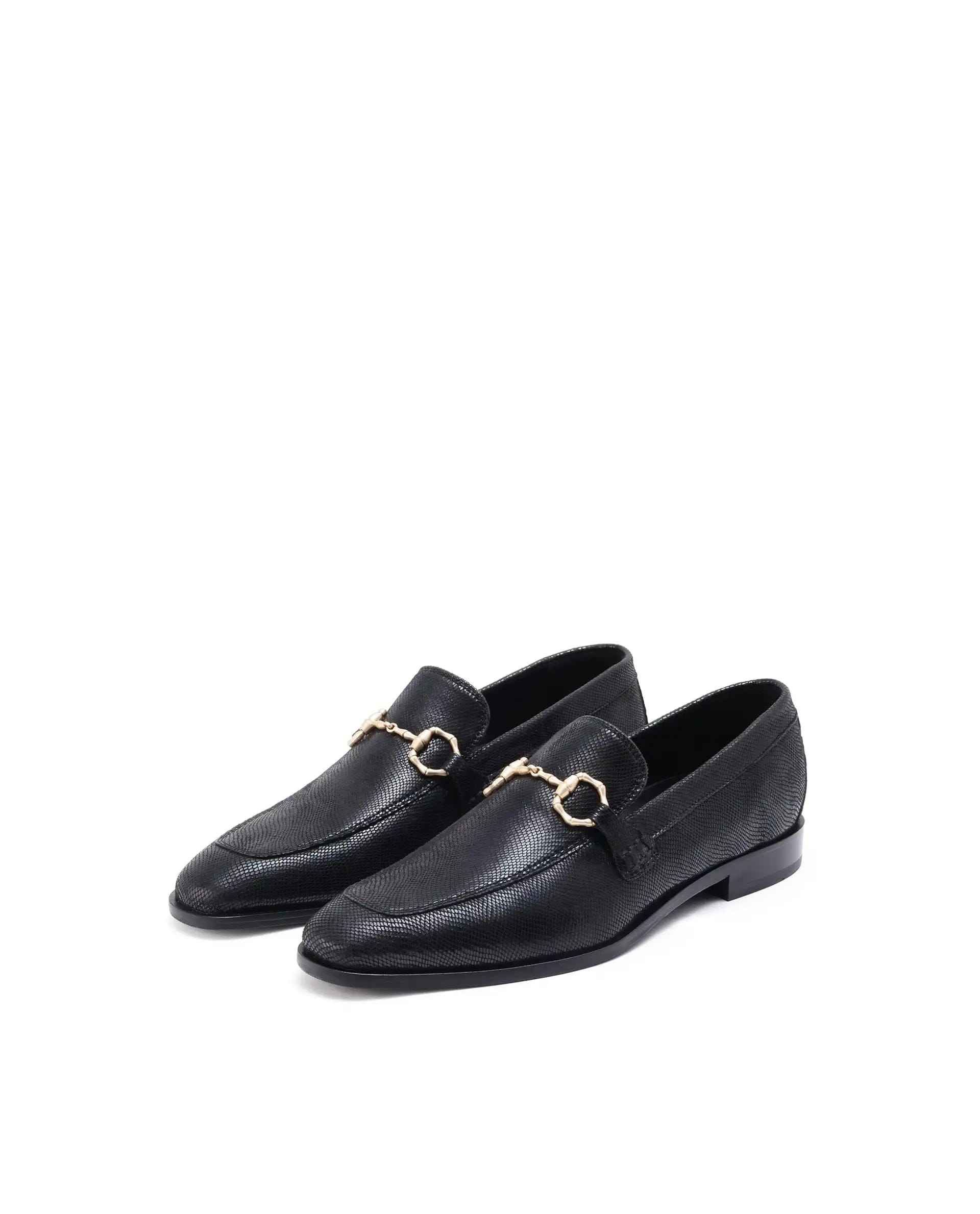 RAREZ Rare Rabbit Men's Snaker Black Slip - On Genuine Textured Leather Guild Branded Loafer