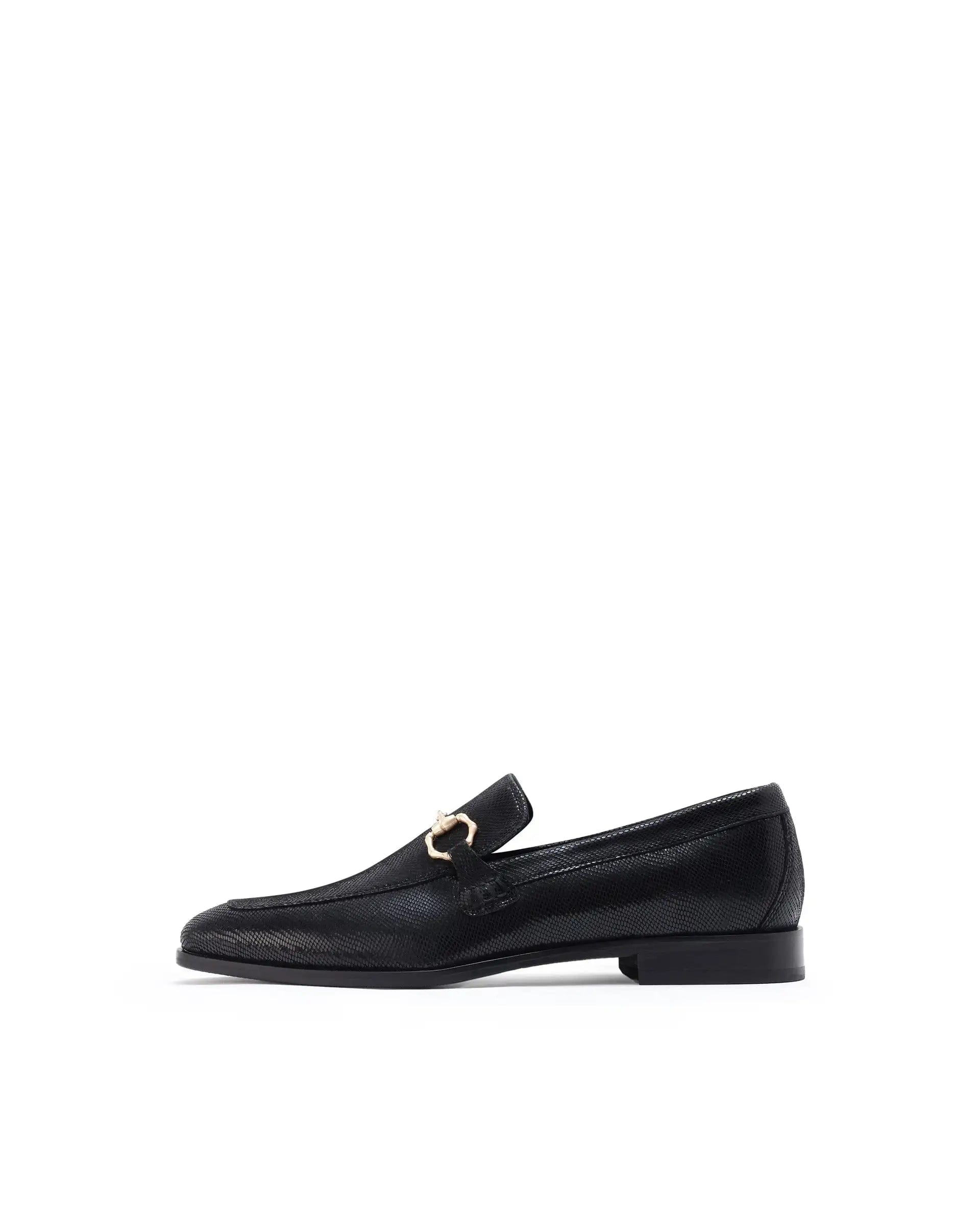 RAREZ Rare Rabbit Men's Snaker Black Slip - On Genuine Textured Leather Guild Branded Loafer
