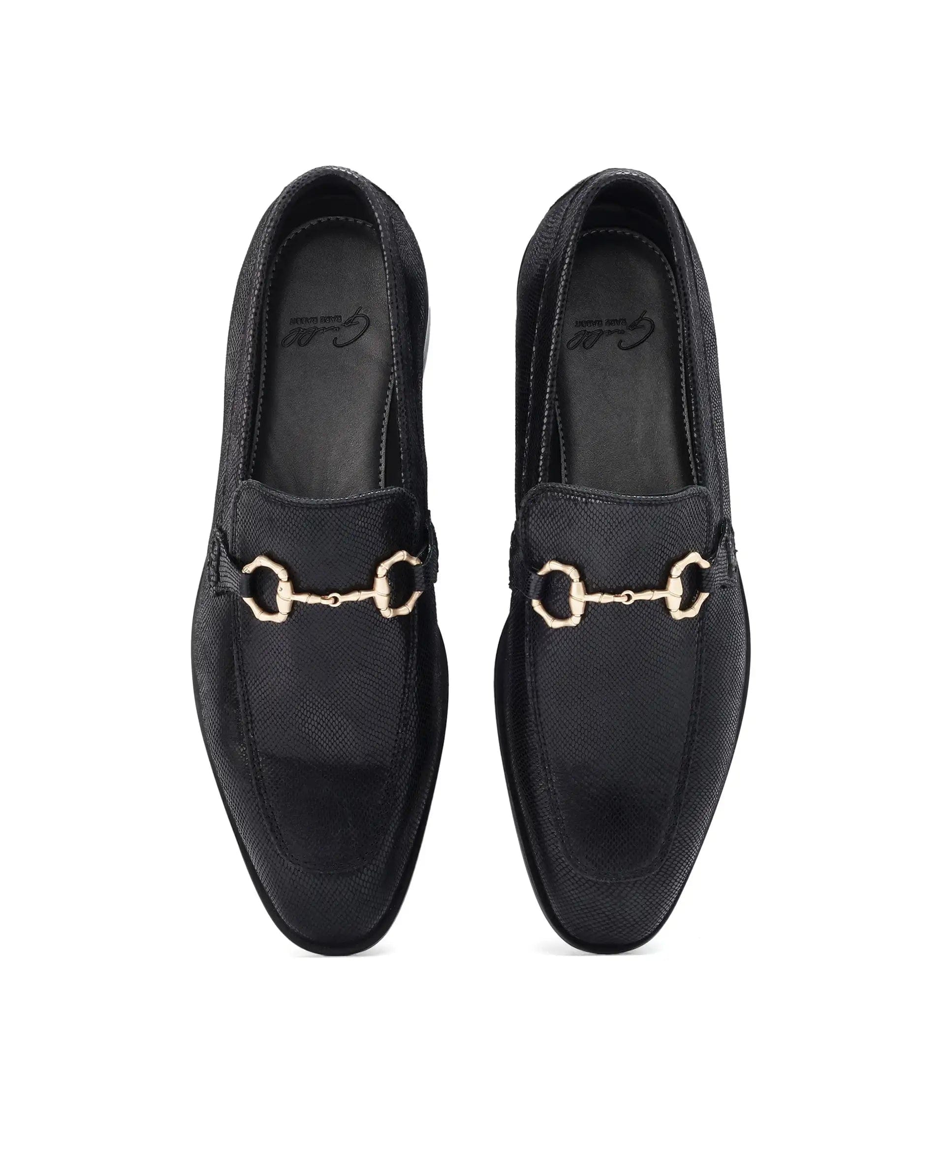 RAREZ Rare Rabbit Men's Snaker Black Slip - On Genuine Textured Leather Guild Branded Loafer