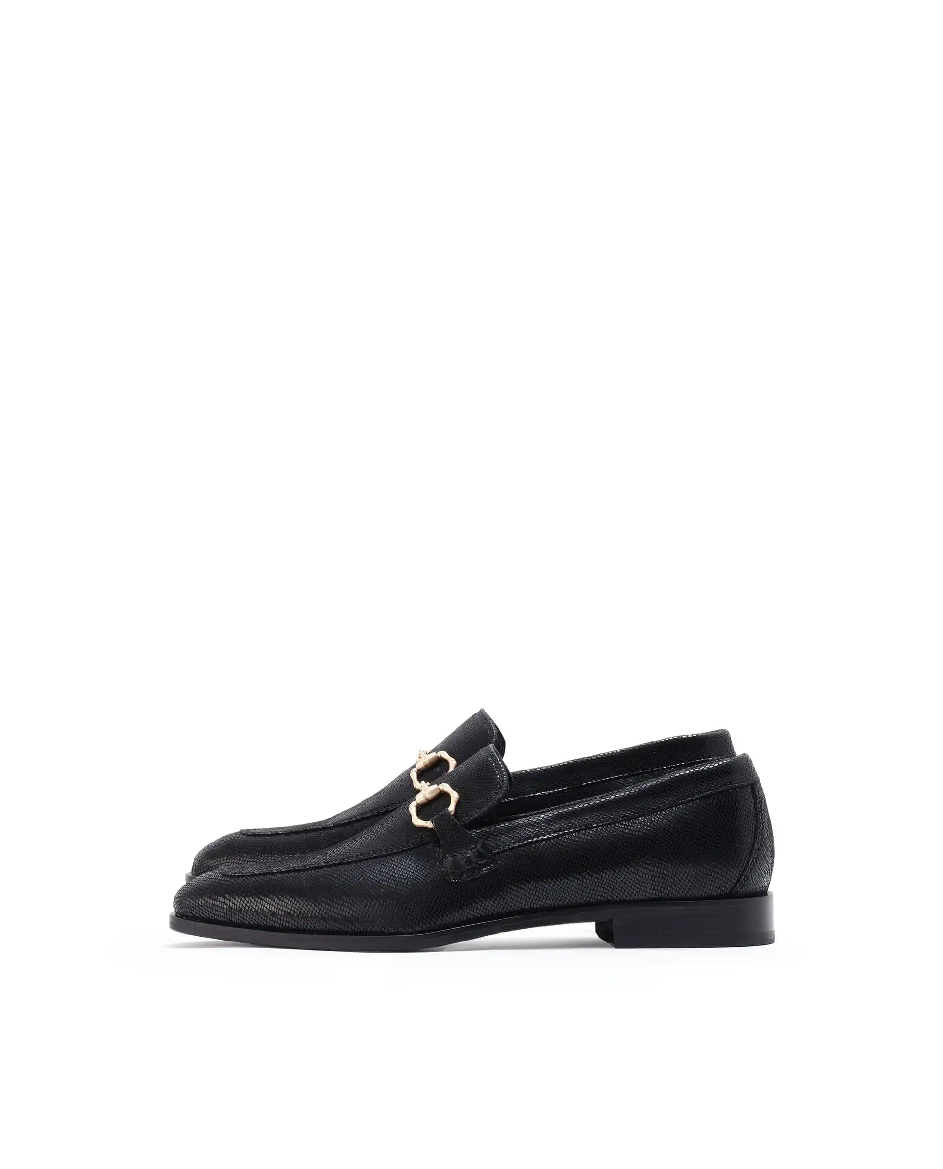 RAREZ Rare Rabbit Men's Snaker Black Slip - On Genuine Textured Leather Guild Branded Loafer