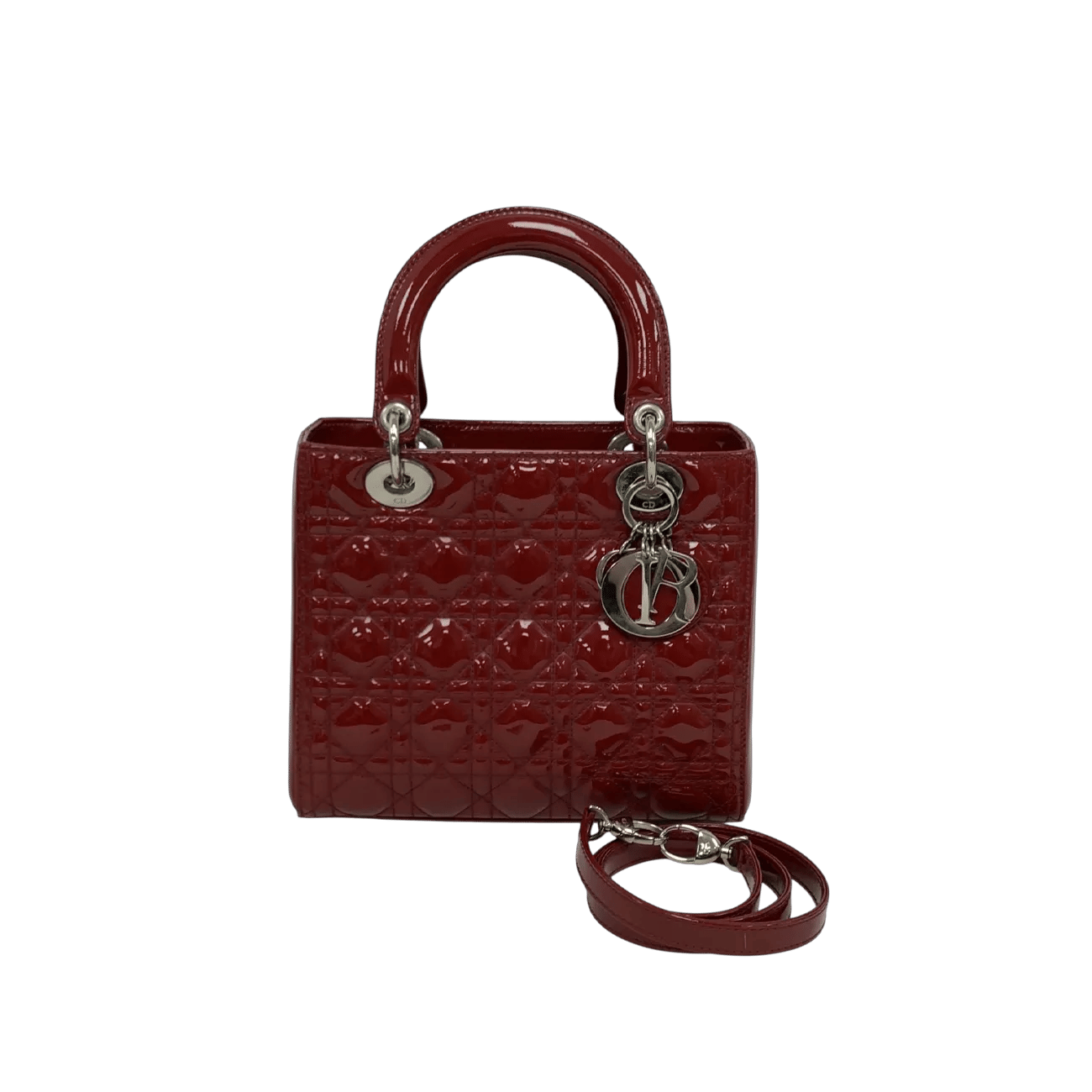 True To Sole Dior Red Lady Dior Medium Patent Zip Version Shoulder Bag