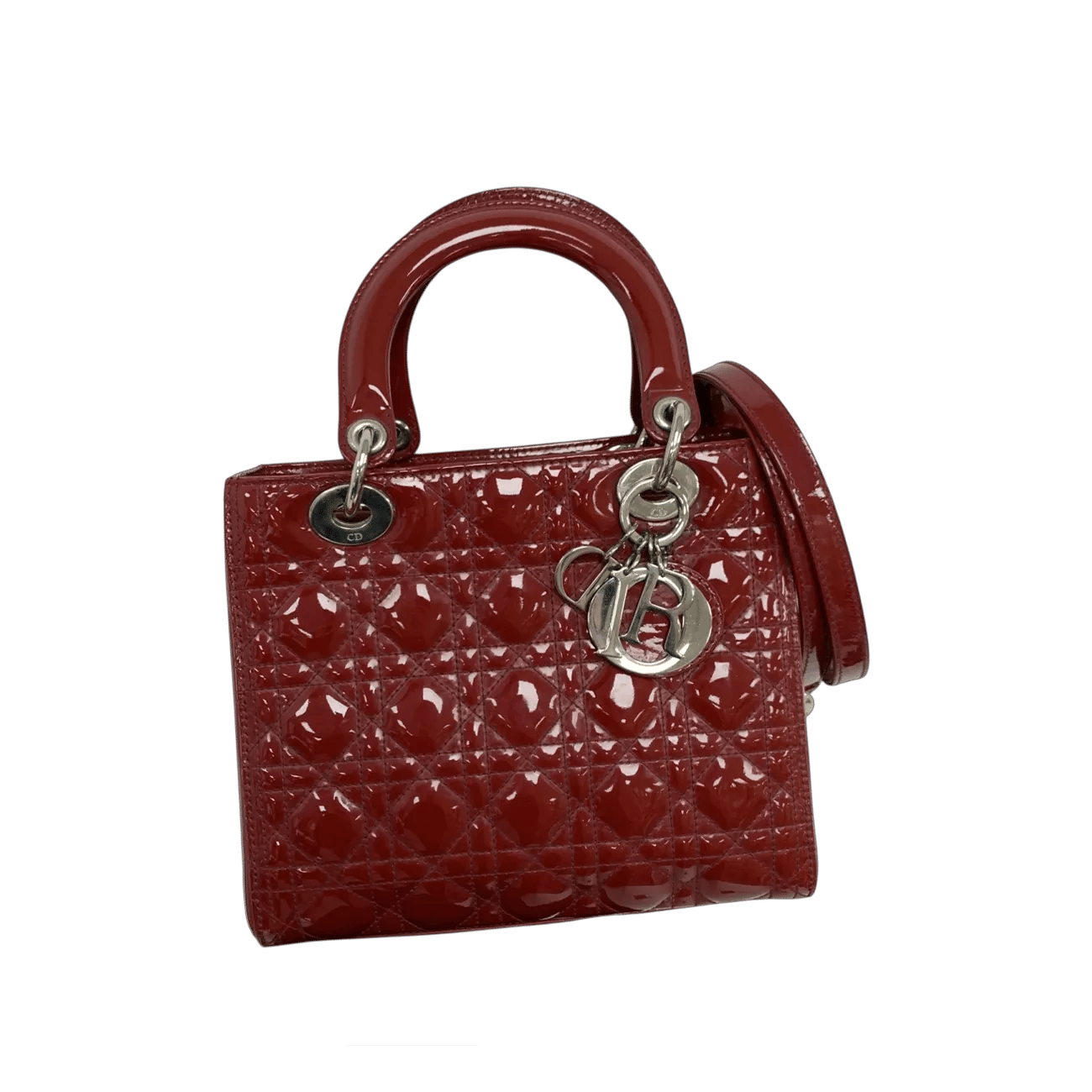 True To Sole Dior Red Lady Dior Medium Patent Zip Version Shoulder Bag