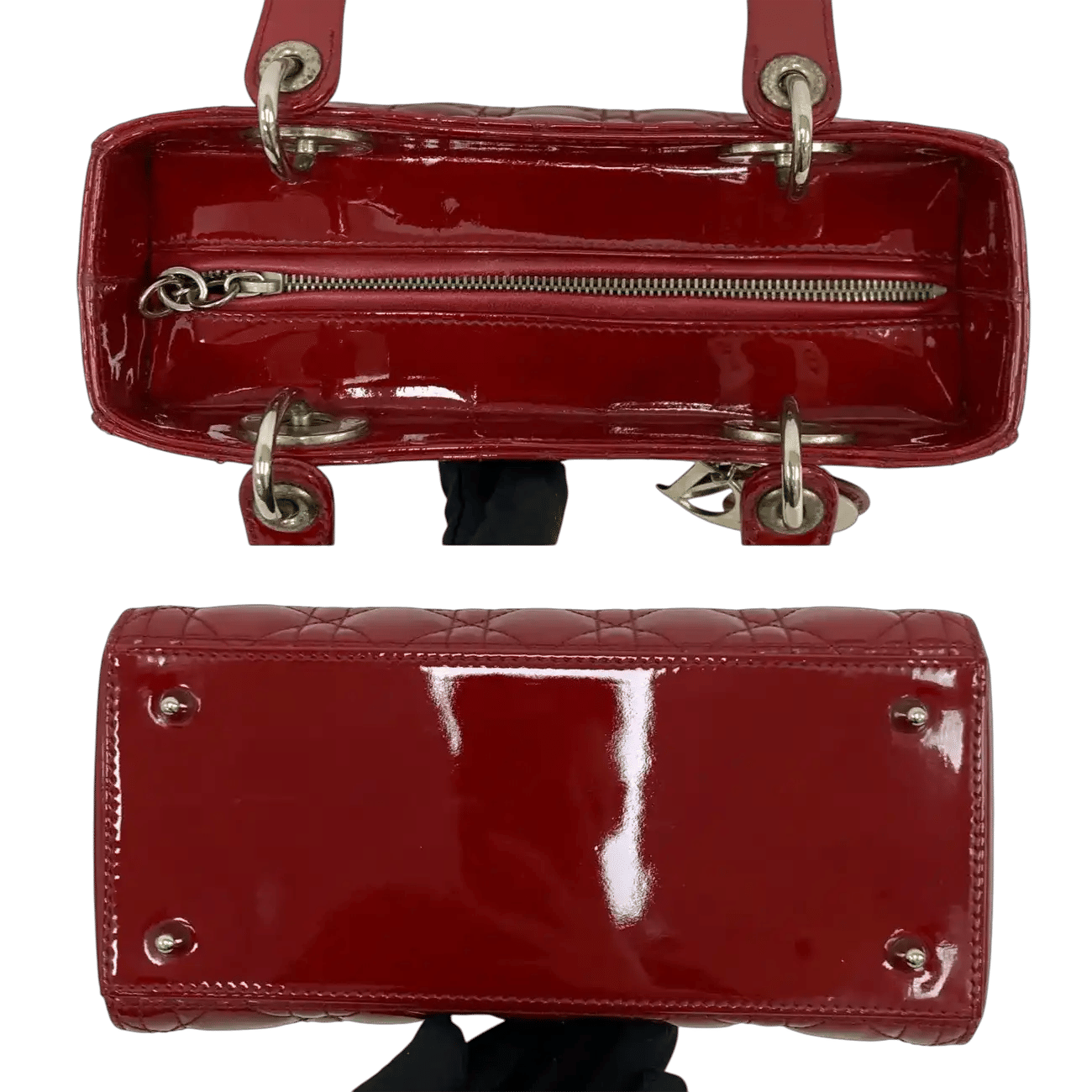 True To Sole Dior Red Lady Dior Medium Patent Zip Version Shoulder Bag
