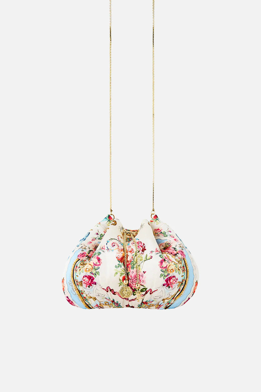 Camilla Torero Libertine Floral Drawstring Pouch Chain Strap Shoulder Bag in White