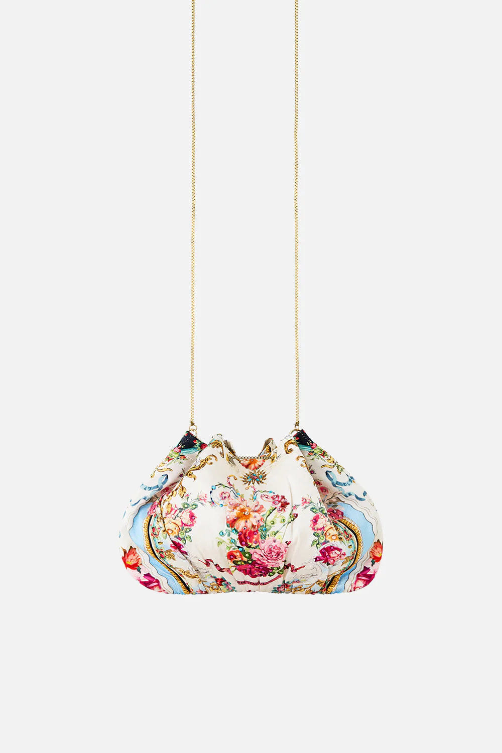 Camilla Torero Libertine Floral Drawstring Pouch Chain Strap Shoulder Bag in White