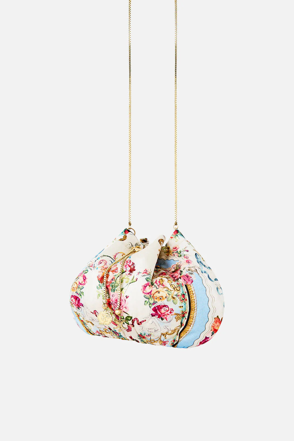 Camilla Torero Libertine Floral Drawstring Pouch Chain Strap Shoulder Bag in White