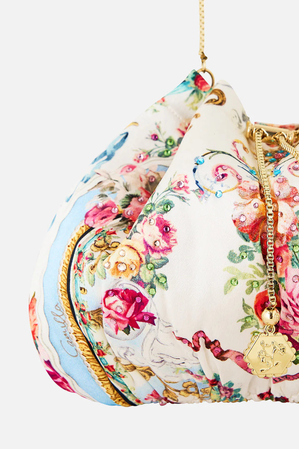 Camilla Torero Libertine Floral Drawstring Pouch Chain Strap Shoulder Bag in White