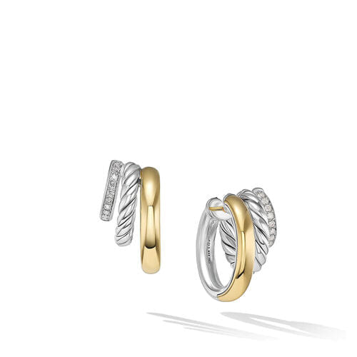 David Yurman DY Mercer Multi Hoop Earrings in Sterling Silver with 18K Yellow Gold and Pavé Diamonds