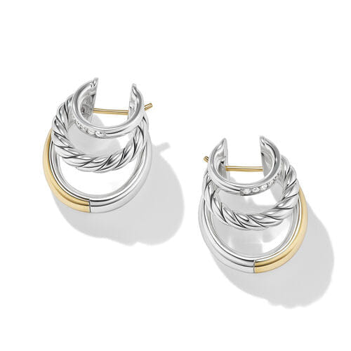 David Yurman DY Mercer Multi Hoop Earrings in Sterling Silver with 18K Yellow Gold and Pavé Diamonds