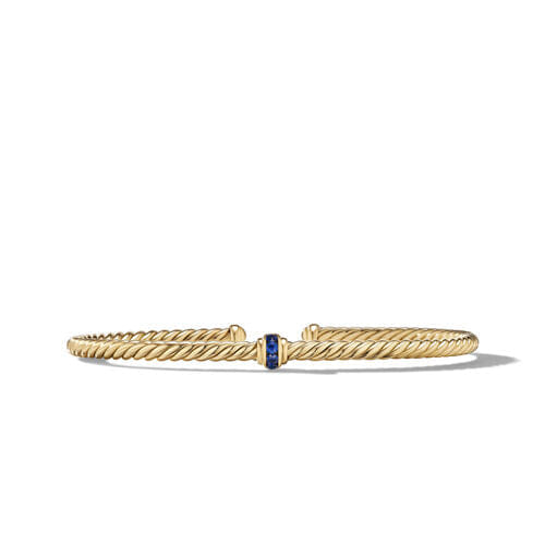 David Yurman Cable Classics Center Station Bracelet in 18K Yellow Gold with Pavé Blue Sapphires, Size Medium