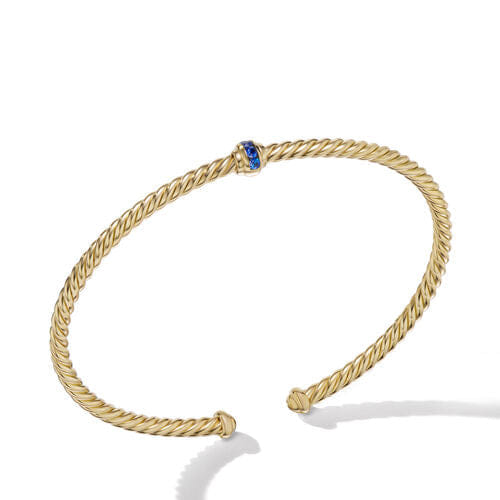 David Yurman Cable Classics Center Station Bracelet in 18K Yellow Gold with Pavé Blue Sapphires, Size Medium