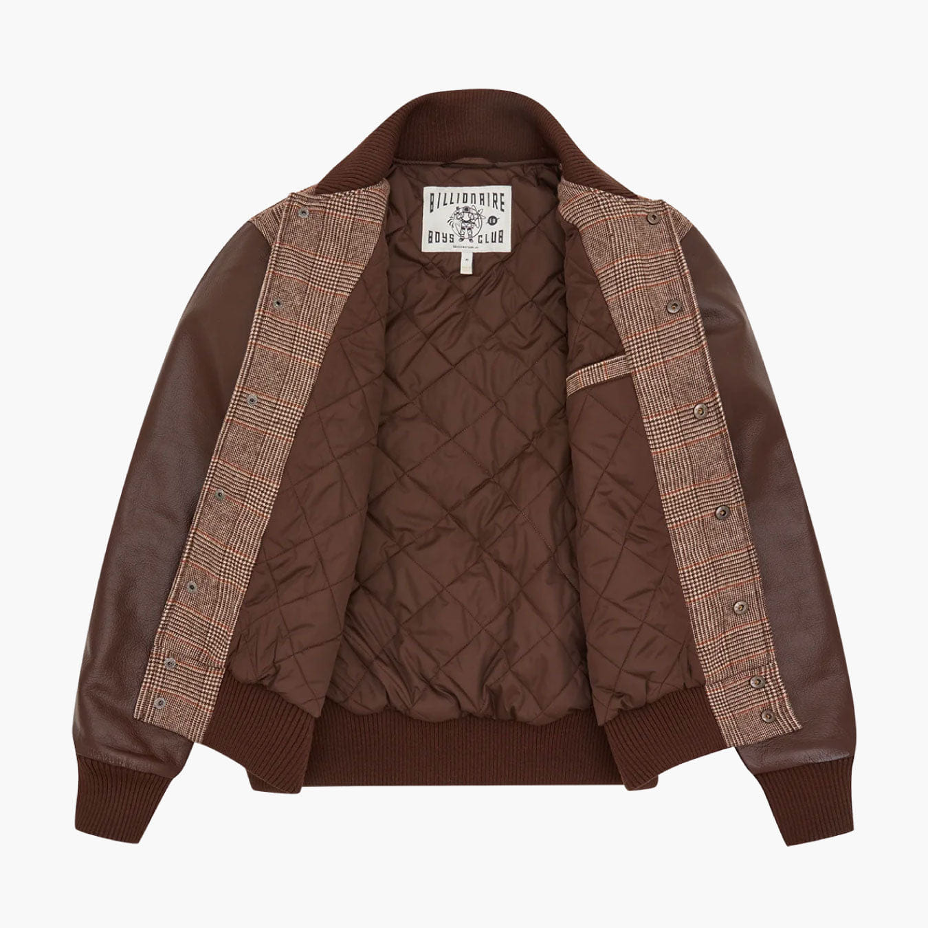 Billionaire Boys Club Leather Sleeve Varsity Jacket Brown Check