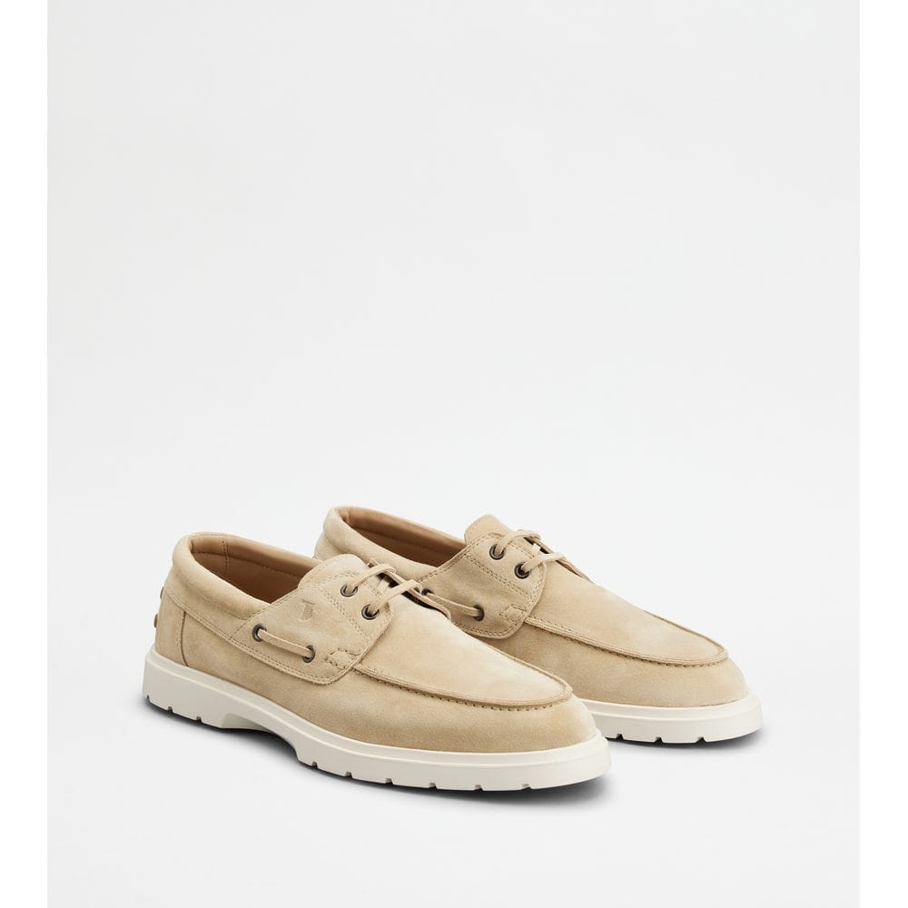 Tod's Tods Boat Shoes In Suede Beige Mens