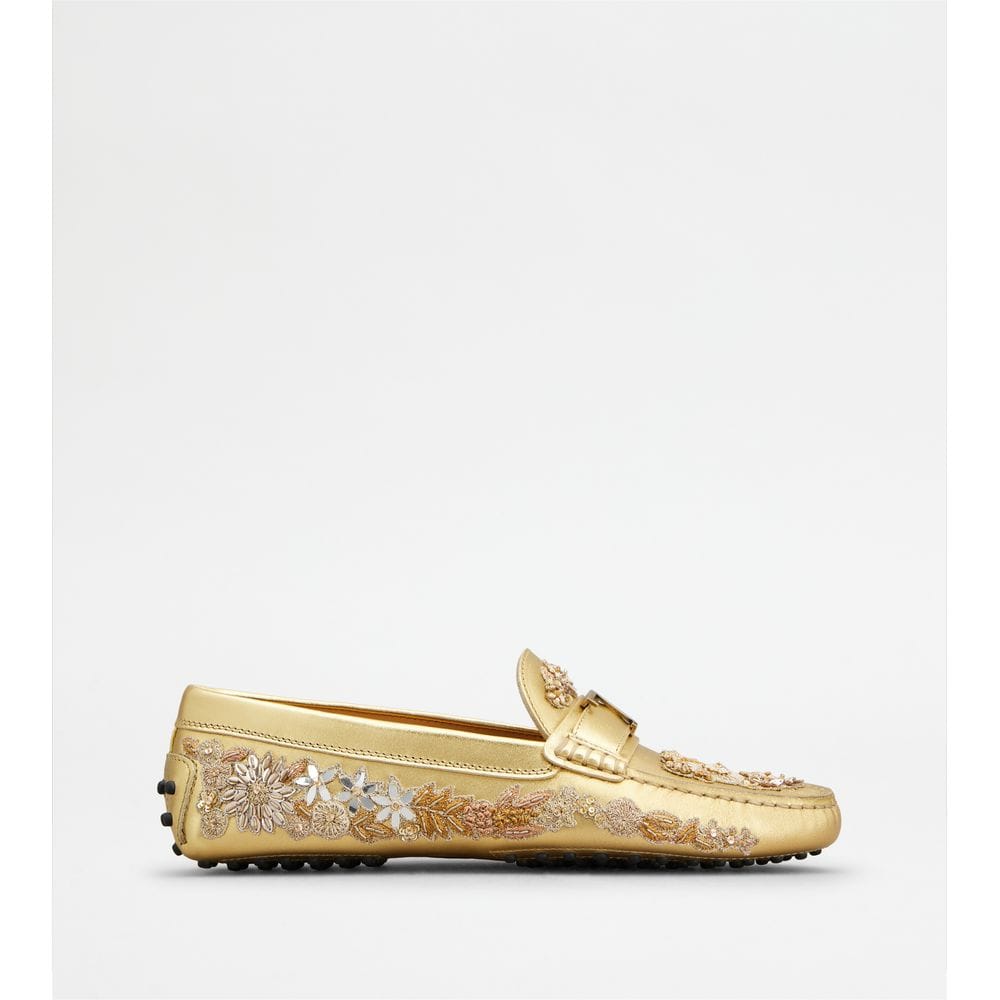Tod's Tods T Timeless Gommino Driving Shoes In Leather Gold Womens