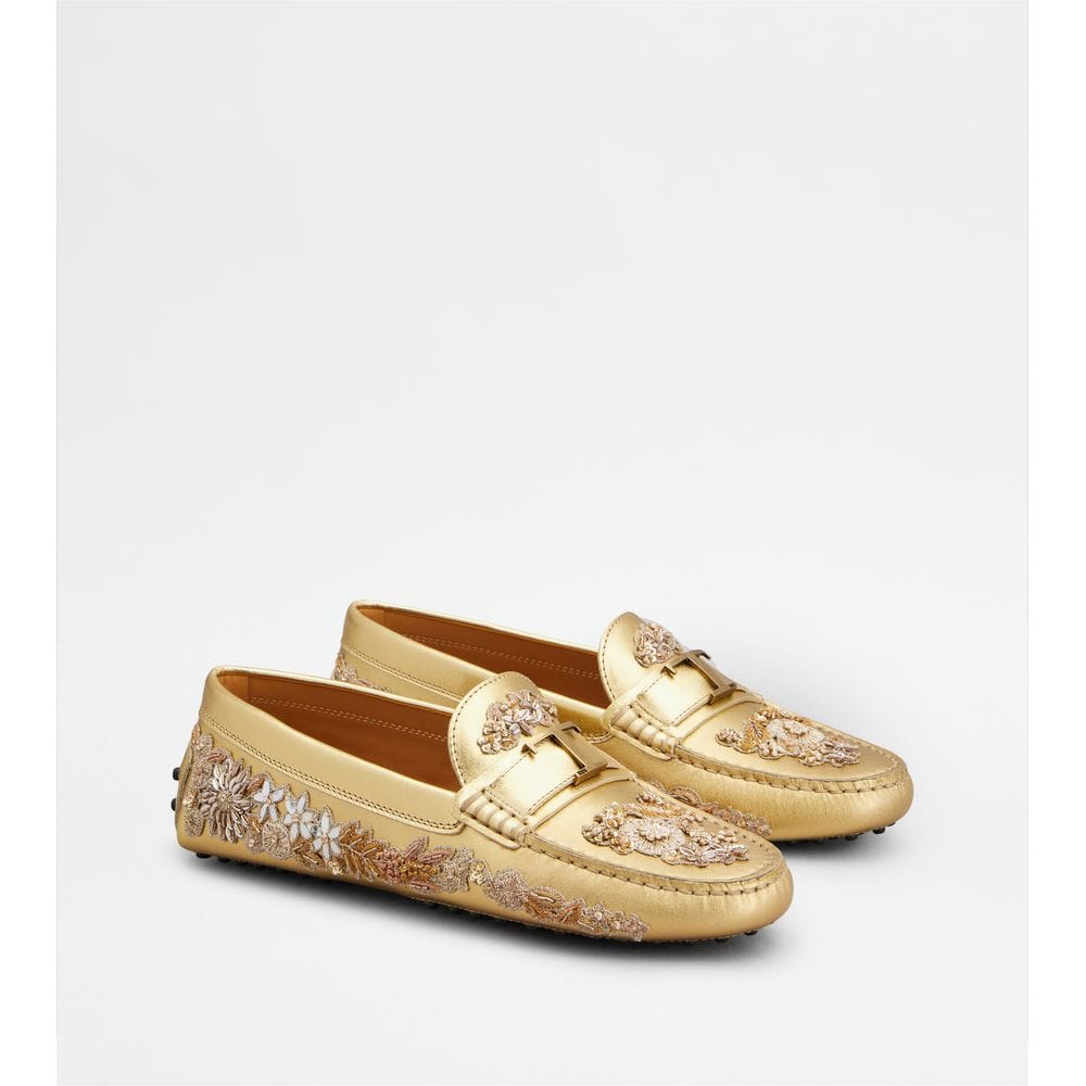 Tod's Tods T Timeless Gommino Driving Shoes In Leather Gold Womens