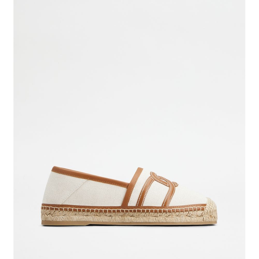 Tod's Tods Kate Espadrilles In Canvas And Leather Off White Brown Womens