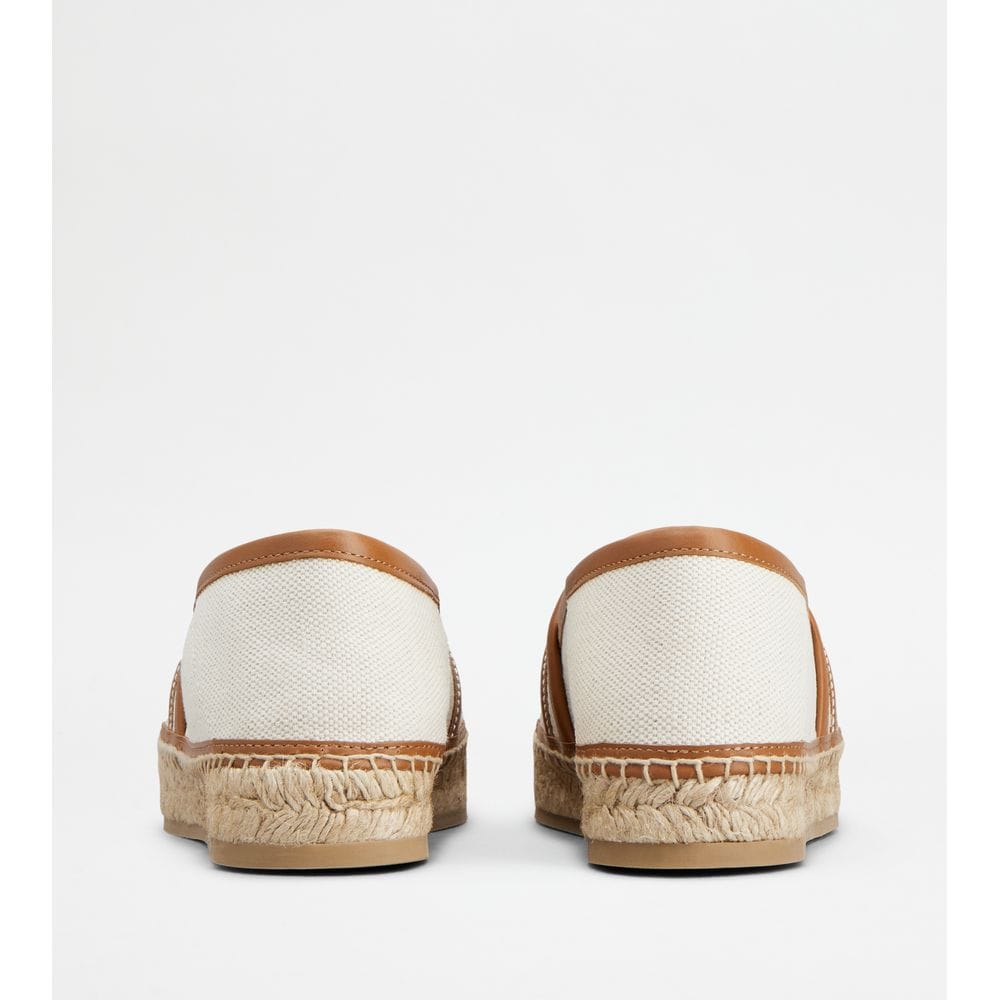 Tod's Tods Kate Espadrilles In Canvas And Leather Off White Brown Womens