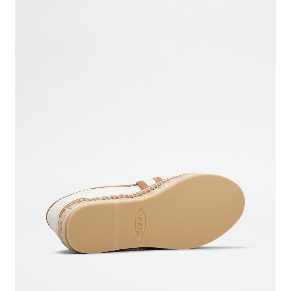 Tod's Tods Kate Espadrilles In Canvas And Leather Off White Brown Womens