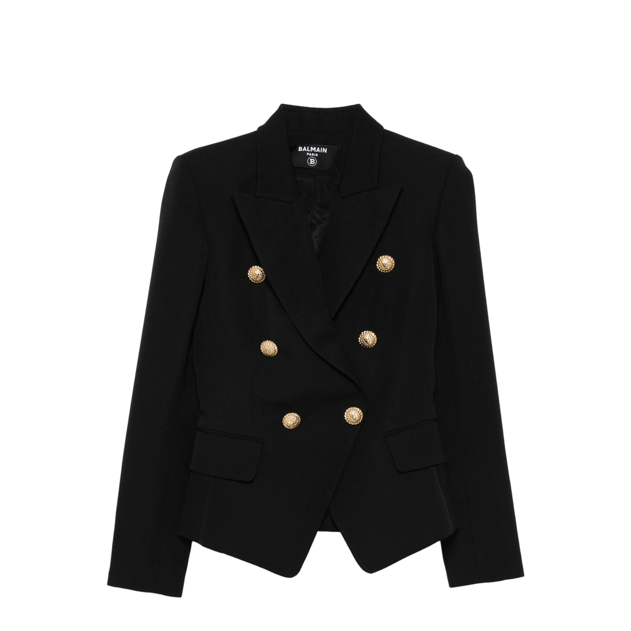 Balmain Double - Breasted Wool Blazer Black