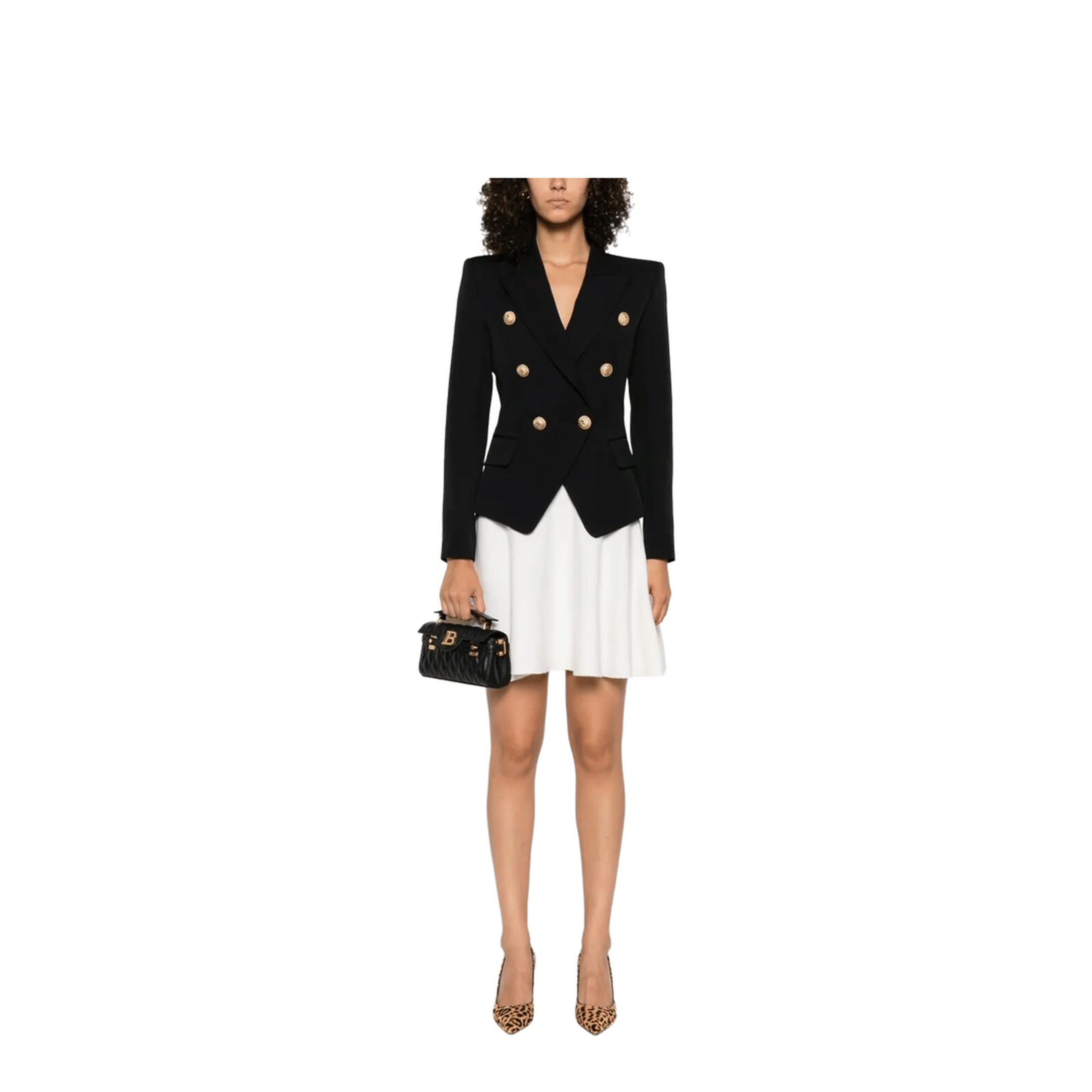 Balmain Double - Breasted Wool Blazer Black