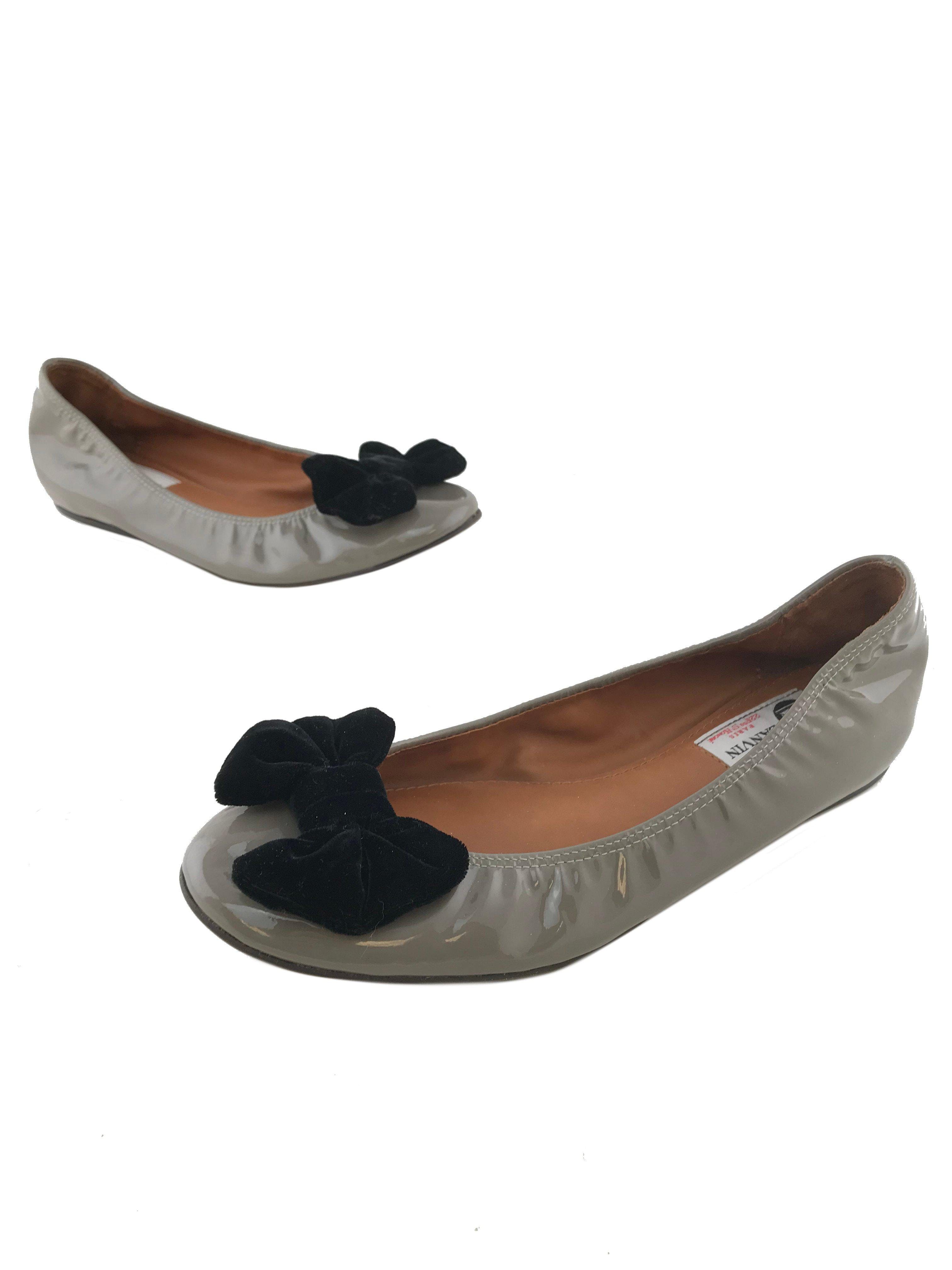 Lanvin Patent Leather Bow - Embellished Ballet Flats Size 8.5