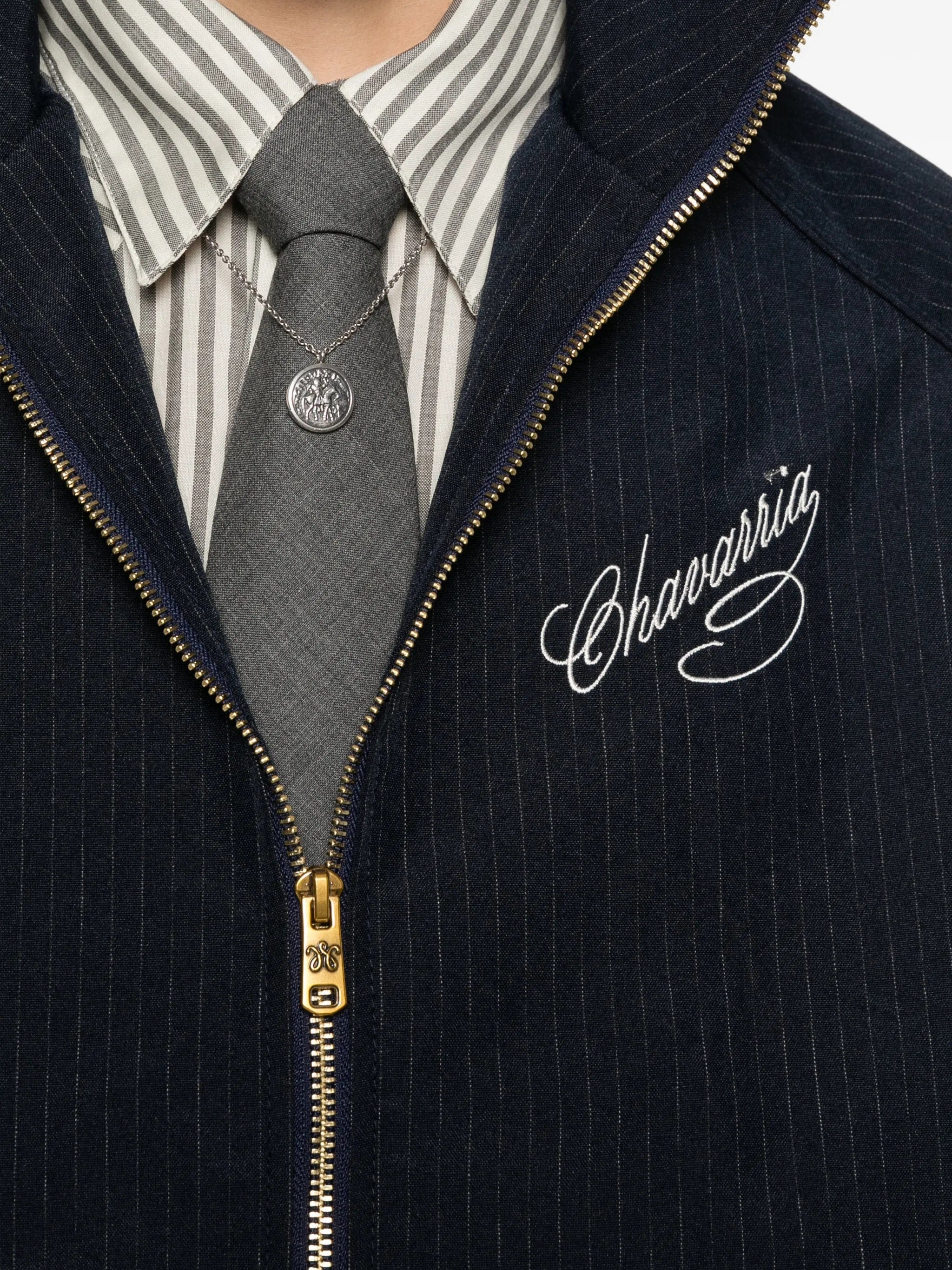 Willy Chavarria pinstripe - pattern zip - fastening jacket