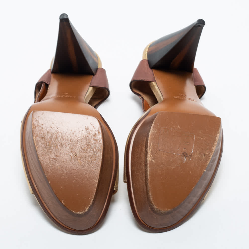 Lanvin Gold/brown Leather Ankle Strap Sandals