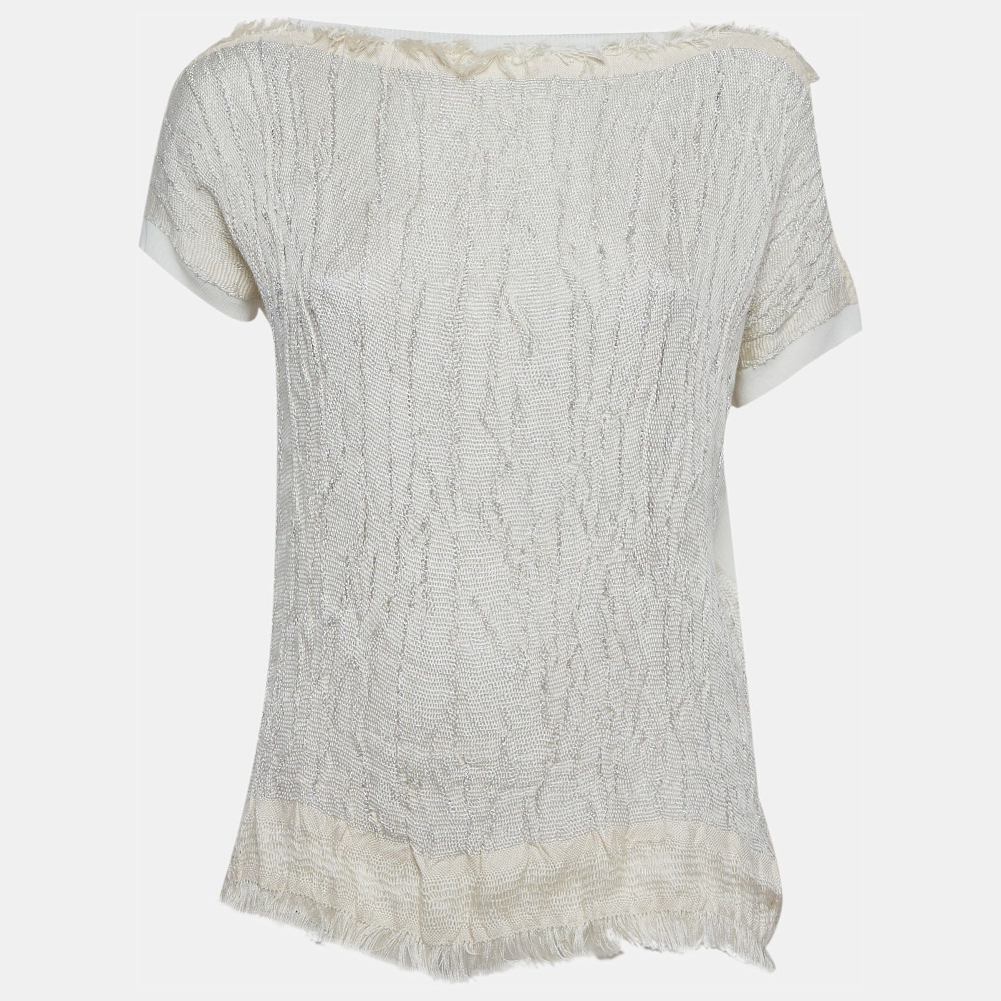 Lanvin White Lurex Knit Short Sleeves Top