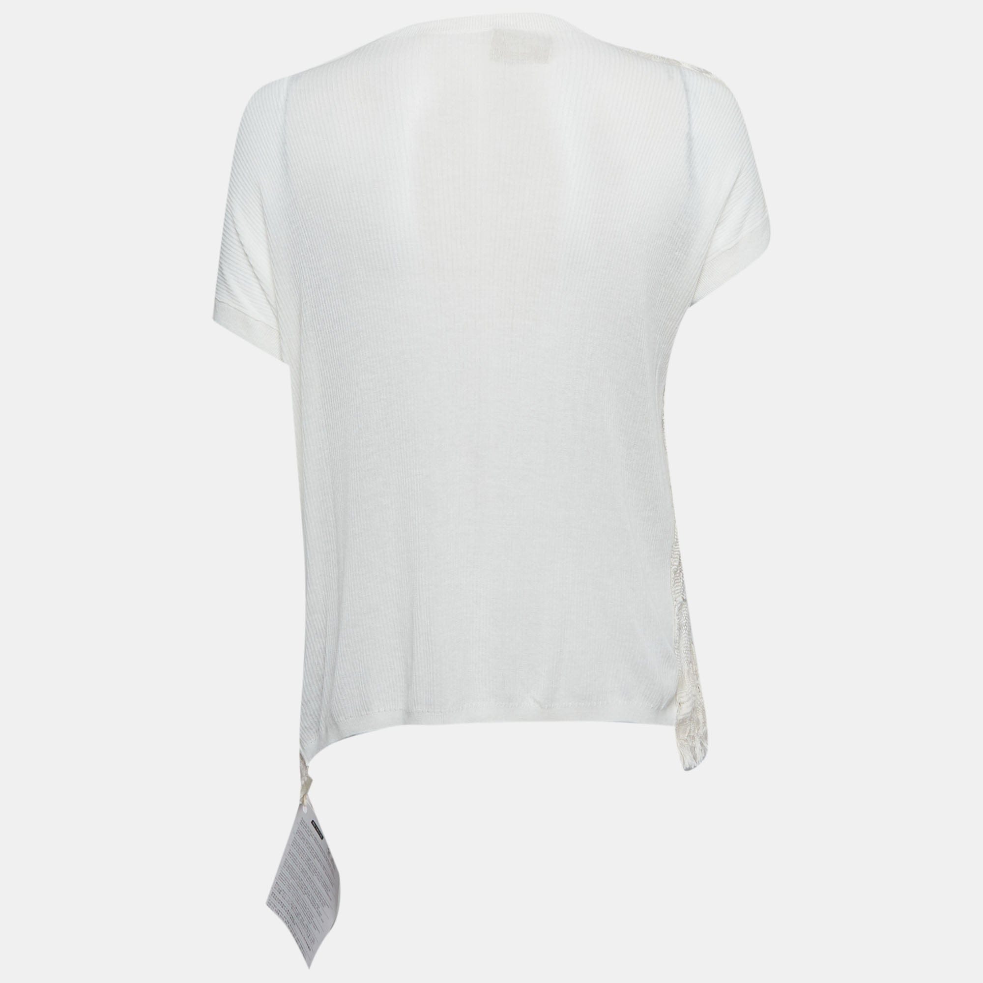 Lanvin White Lurex Knit Short Sleeves Top